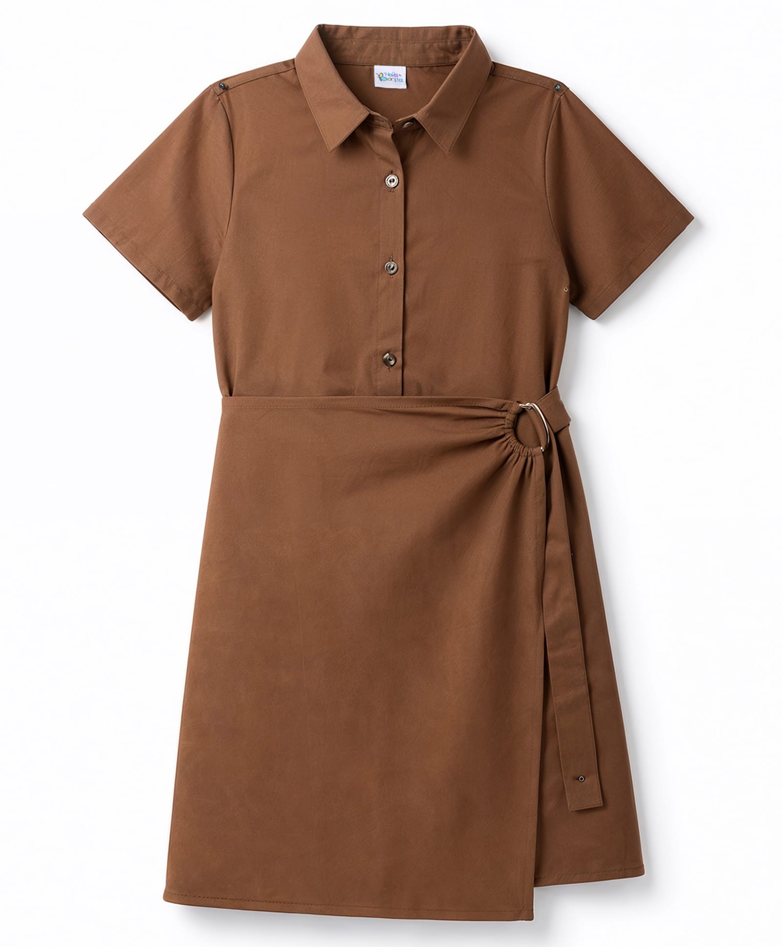 Hola Bonita 100% Cotton Woven Half Sleeves Solid Frock - Dark Brown-image-43