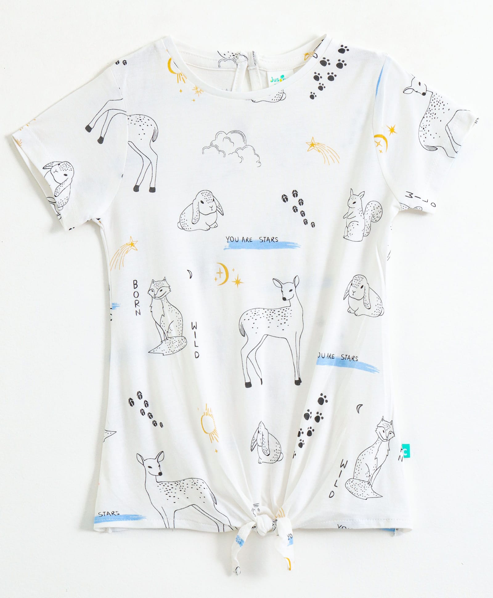 JusCubs Cotton Knit Half Sleeves Animal Printed Top - White-picture-33