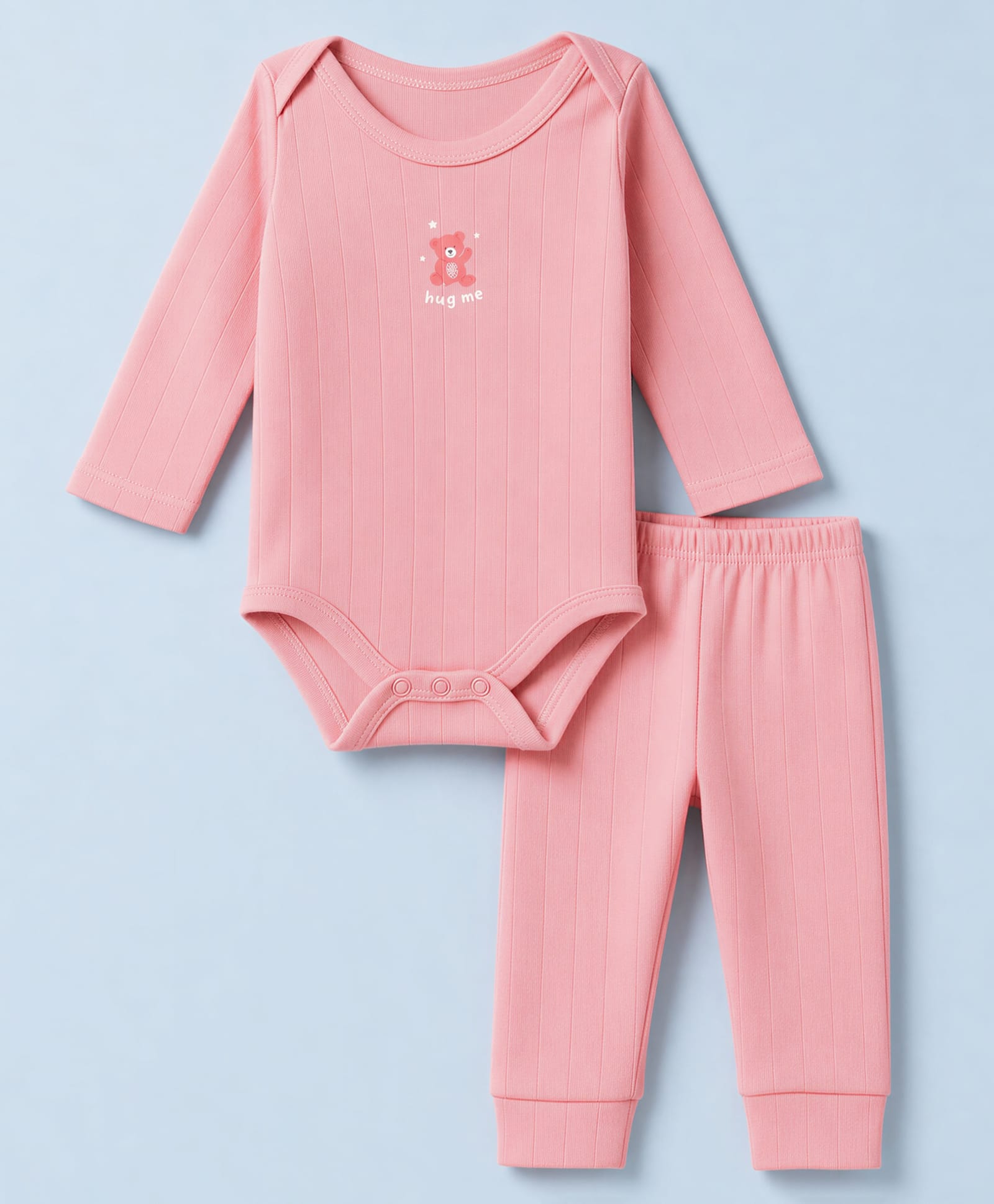 I Bears Interlock Knit Full Sleeves Teddy Bear Printed Onesies With leggings - Light Red-image-44