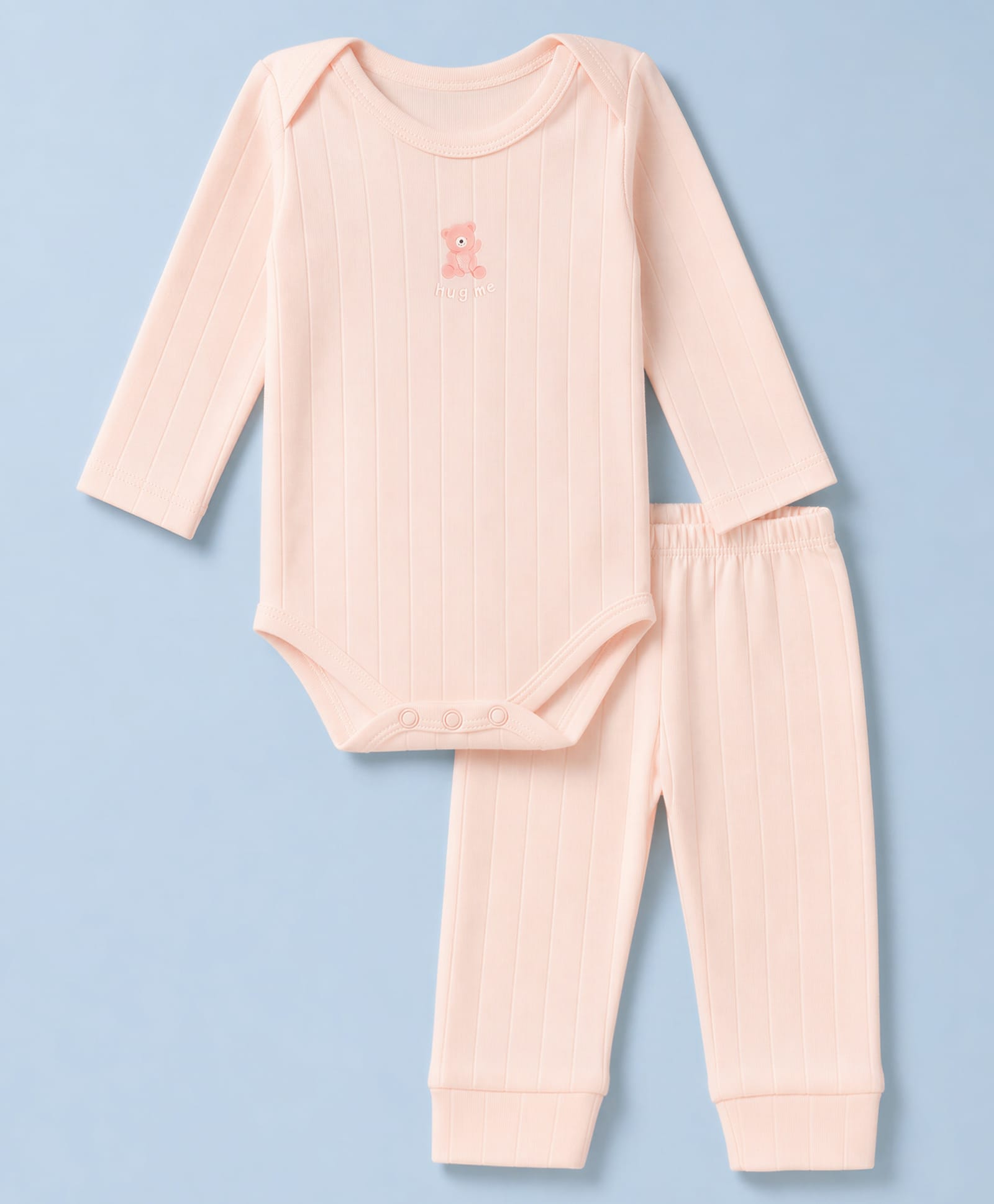 I Bears Interlock Knit Full Sleeves Teddy Bear Printed Onesies With leggings - Light Peach-image-38