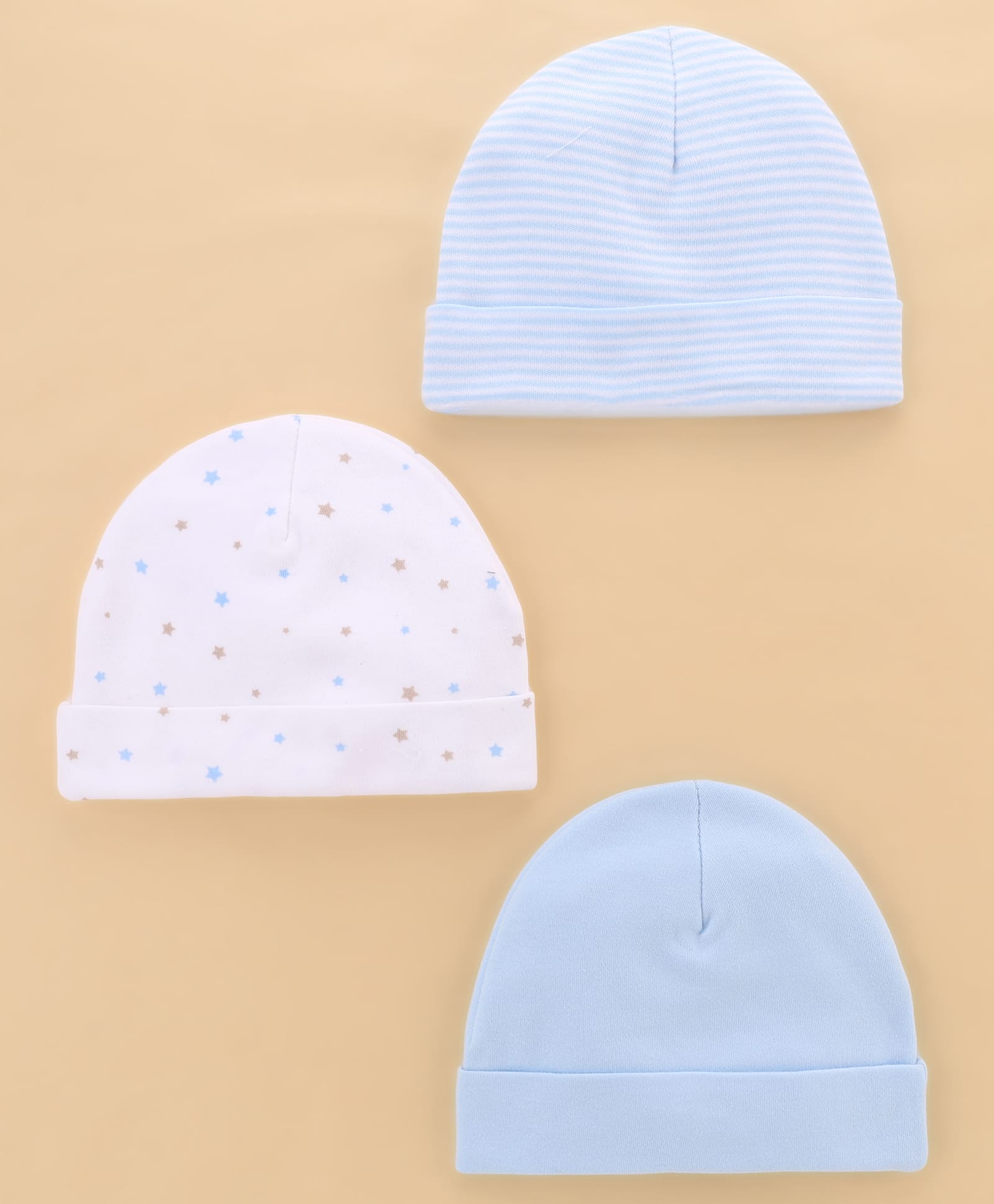 I Bears Interlock Knit Striped Caps With Star Print Pack of 3 Pink & Light Blue - Diameter 17 cm-image-29