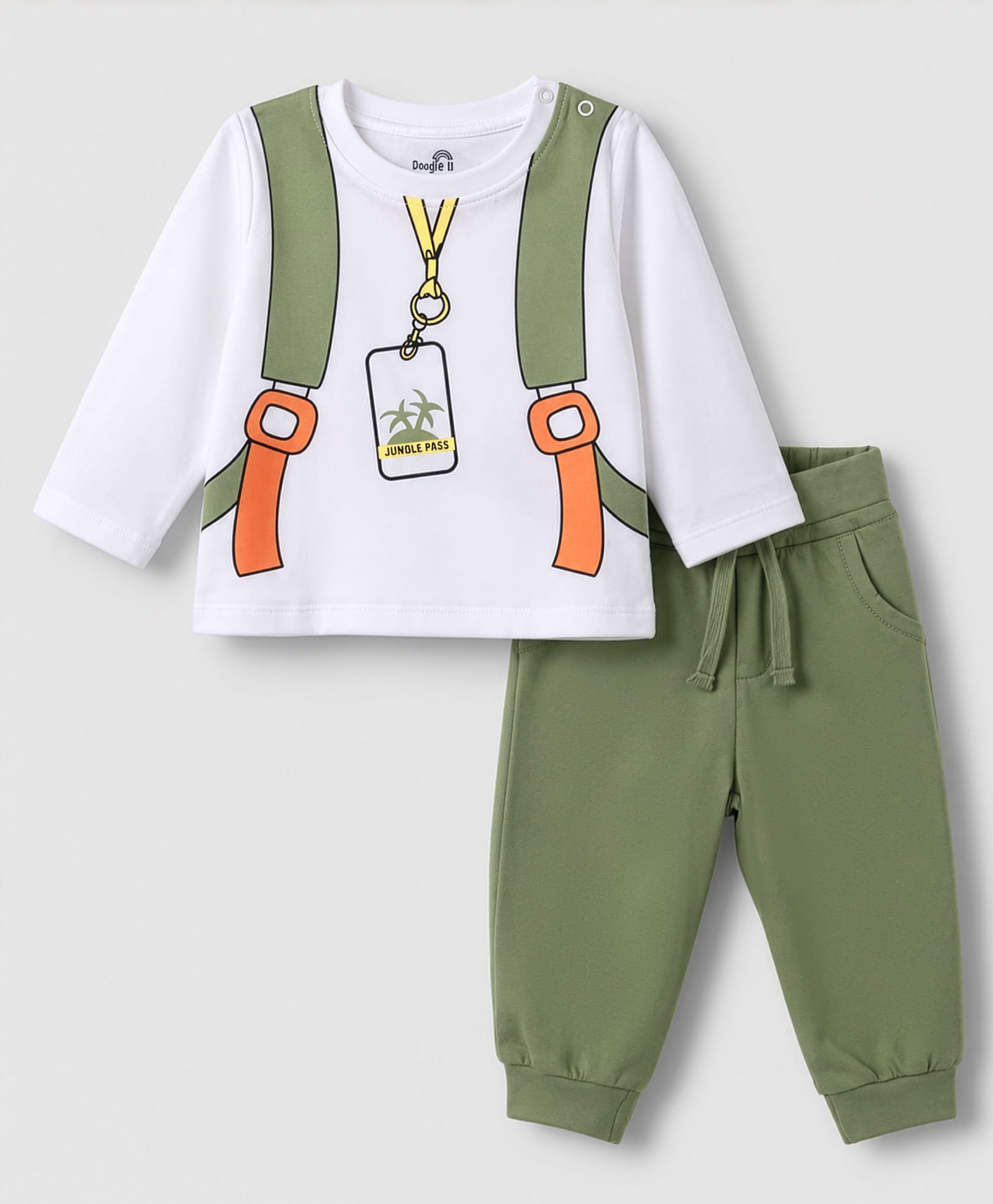 Doodle Poodle 100% Cotton Single Jersey Knit Full Sleeves Printed T-Shirt with Full Length Lounge Pant - White-picture-7
