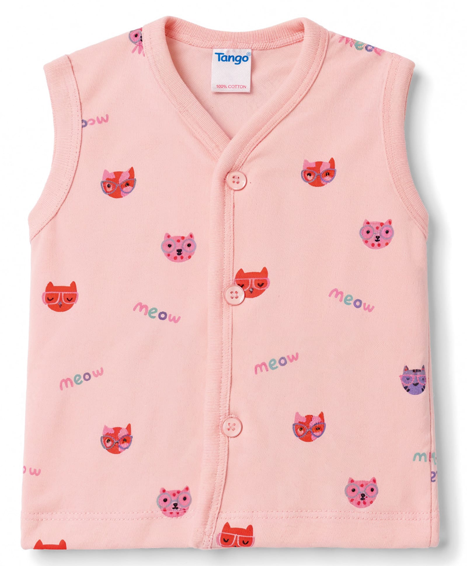 Tango Single Jersey Knit Sleeveless Jhabla With Animals Face Print - Pink-picture-35