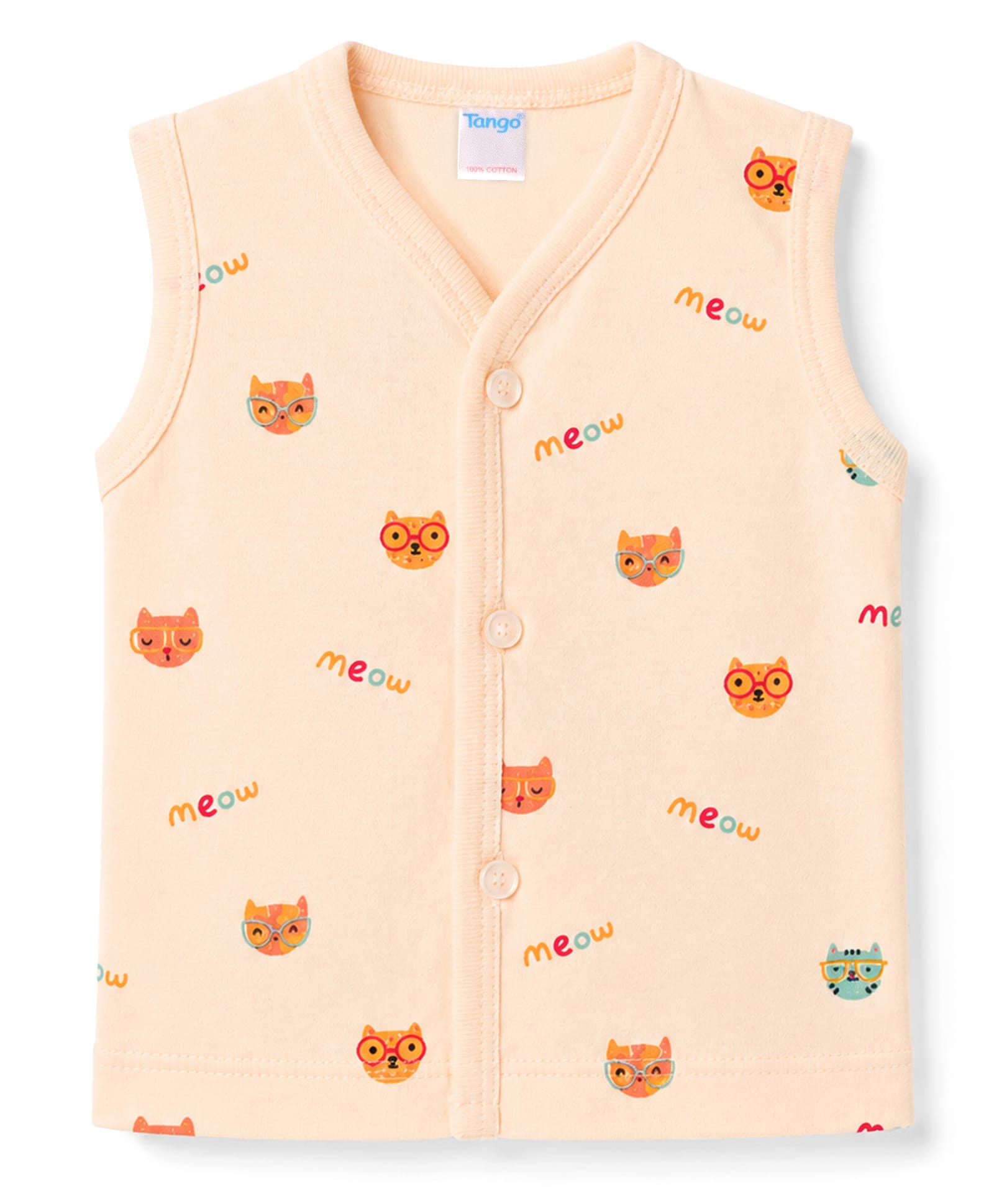 Tango Single Jersey Knit Sleeveless Jhabla With Animals Face Print - Peach-picture-18