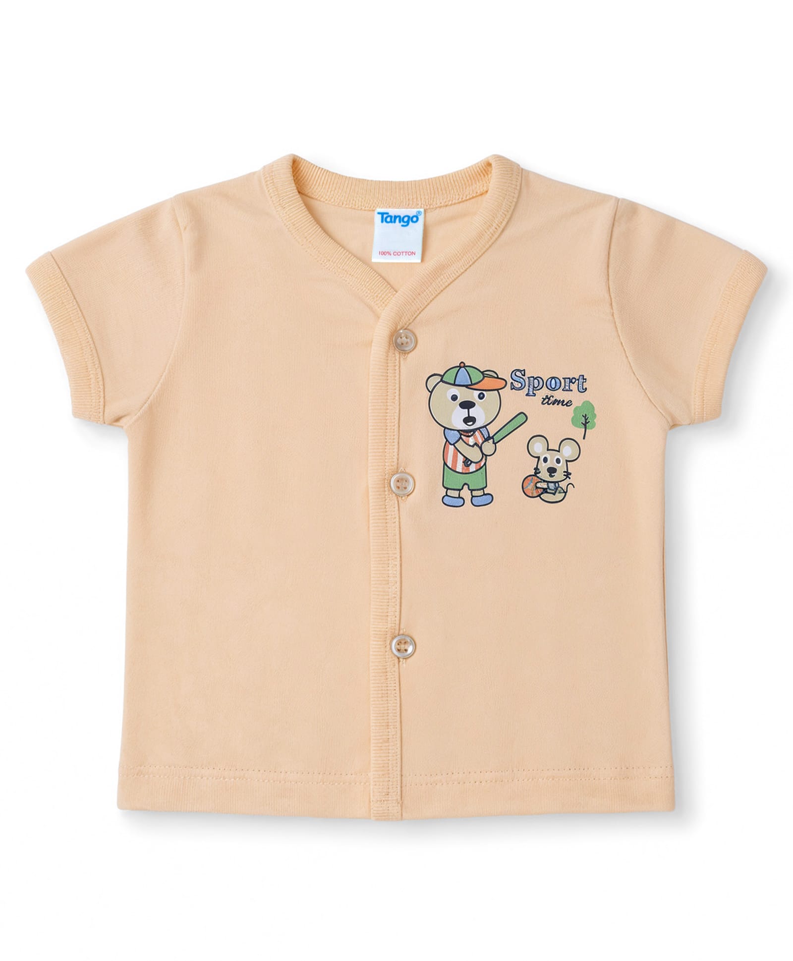 Tango Single Jersey Knit Half Sleeves Jhabla With Bear Print - Peach-image-22