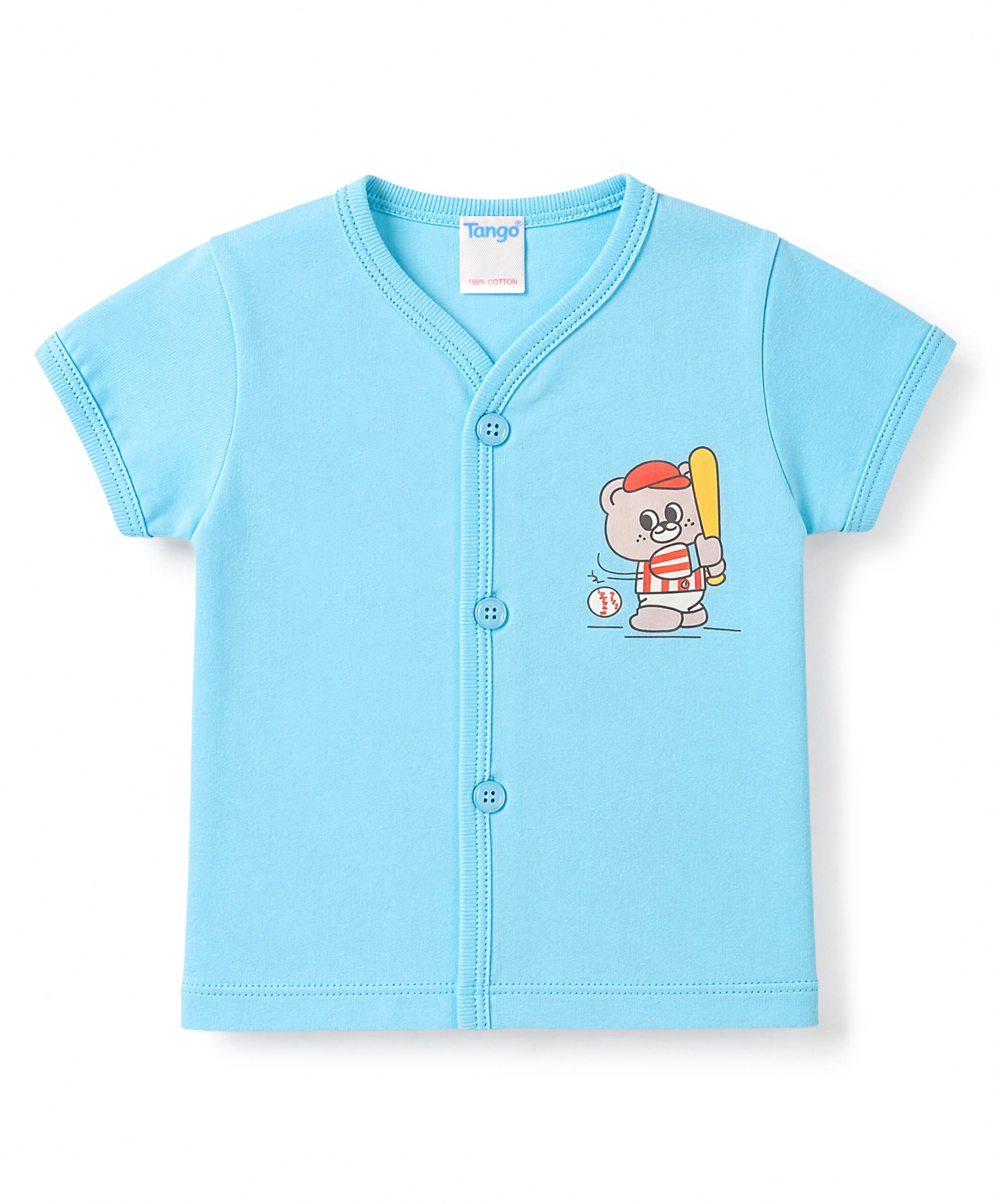 Tango Single Jersey Knit Half Sleeves Jhabla With Bear Print - Blue-image-40