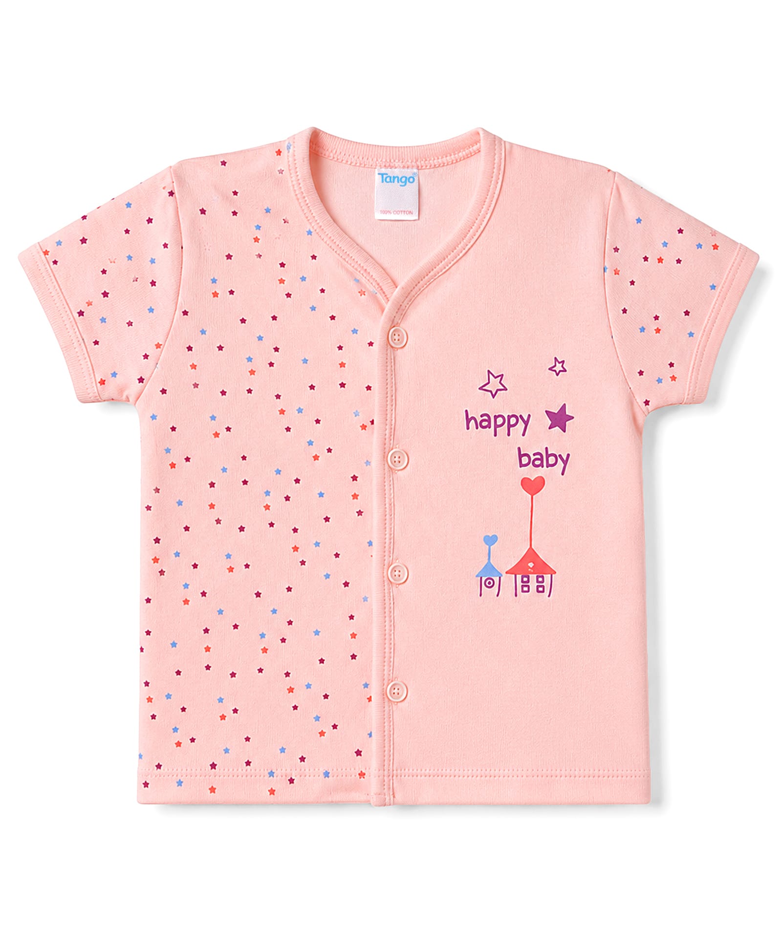 Tango Single Jersey Knit Half Sleeves Jhabla With Star Print - Pink-image-39