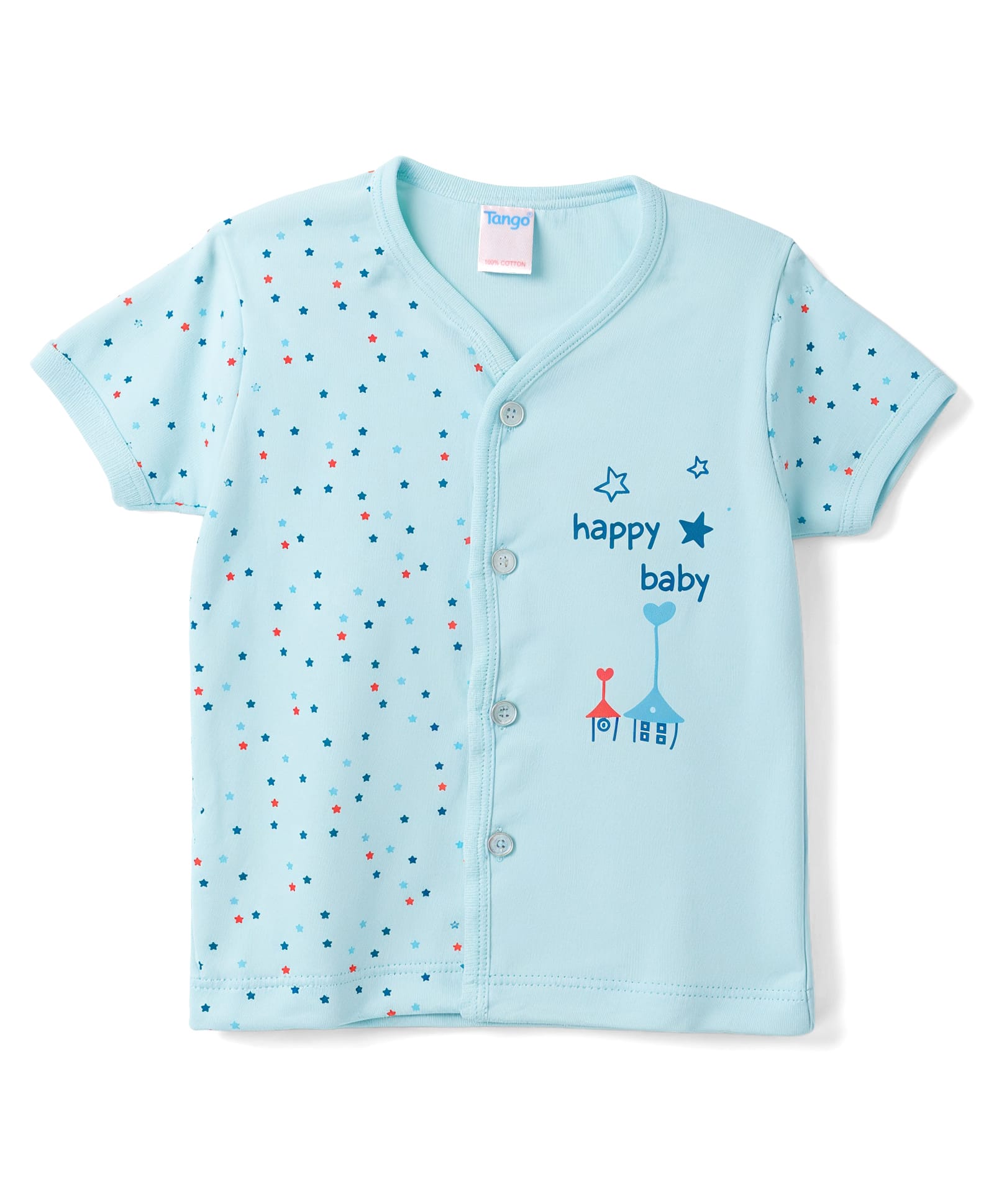 Tango Single Jersey Knit Half Sleeves Jhabla With Star & Text Print - Aqua-image-37