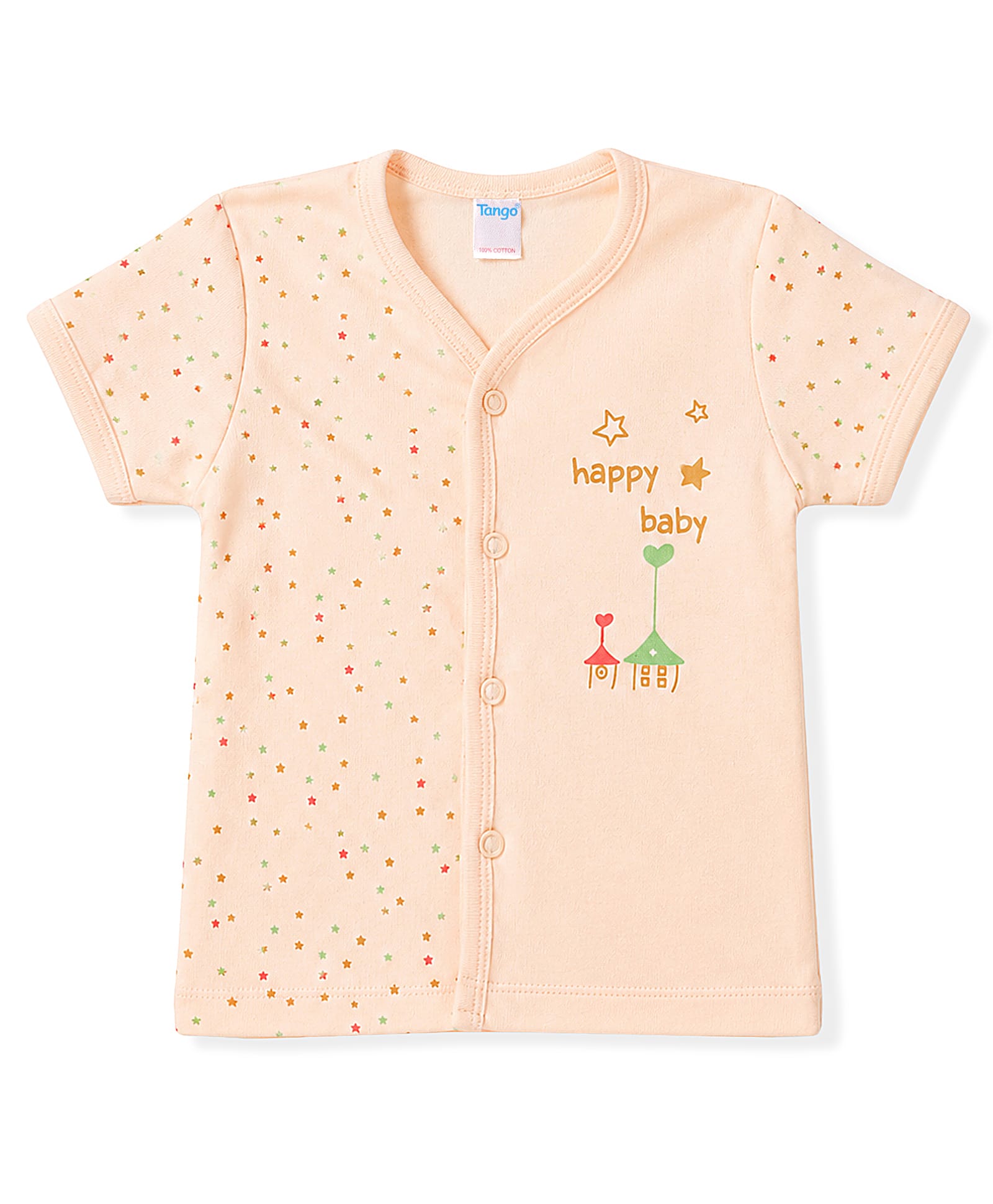 Tango Single Jersey Knit Half Sleeves Jhabla With Star Print - Peach-image-31