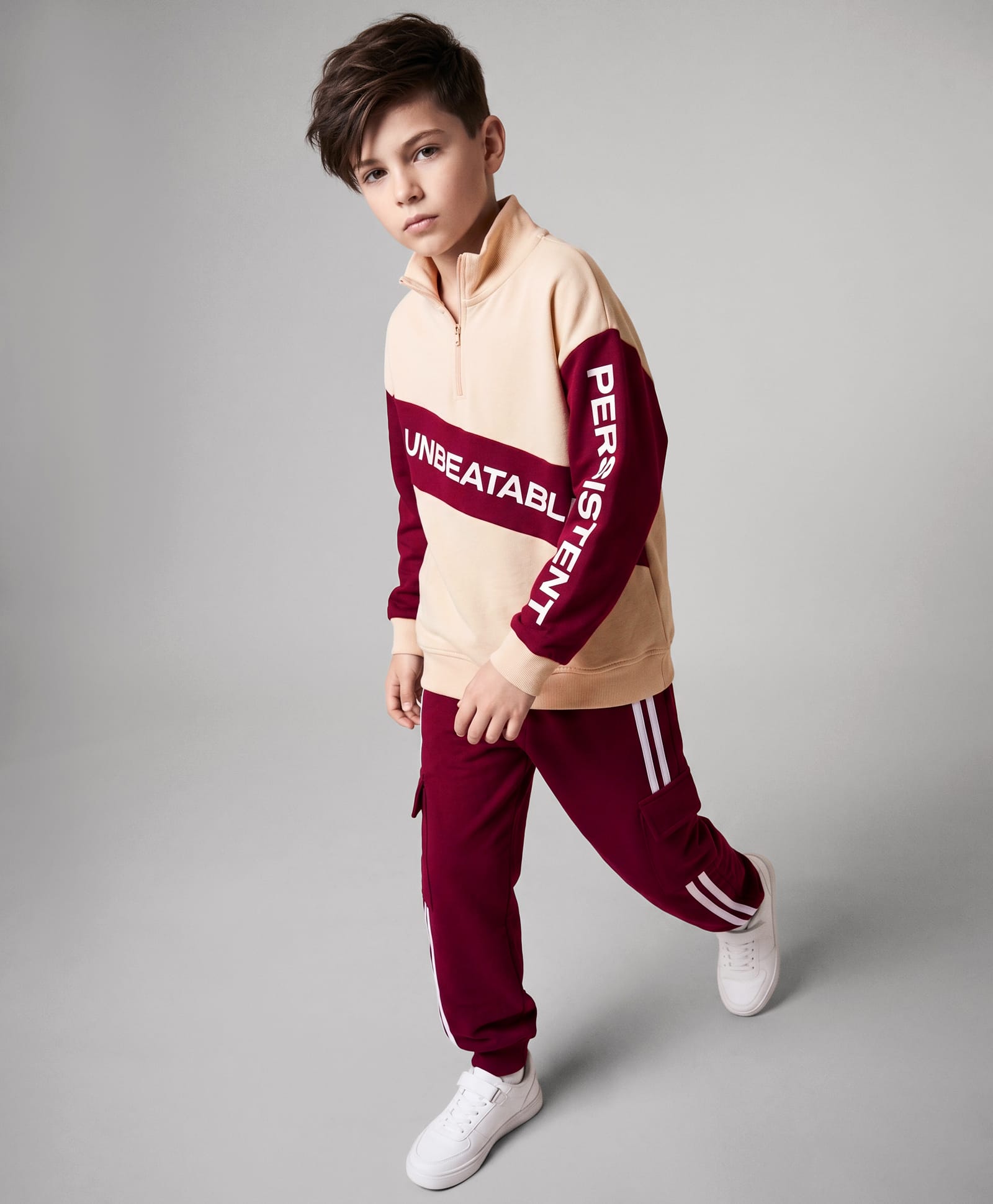 OLLINGTON ST. Looper Knit Full Sleeves Winter Wear Suit With Text Print - Maroon-picture-23