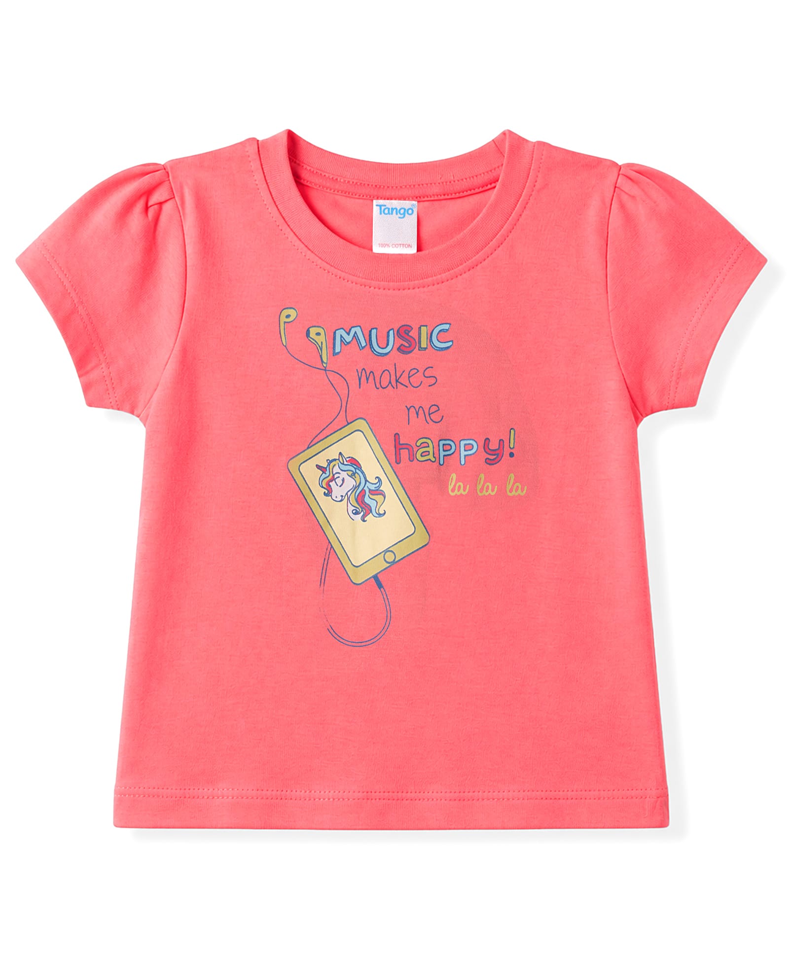 Tango Single Jersey Knit Half Sleeves Text & Unicorn Printed Top - Coral-picture-28