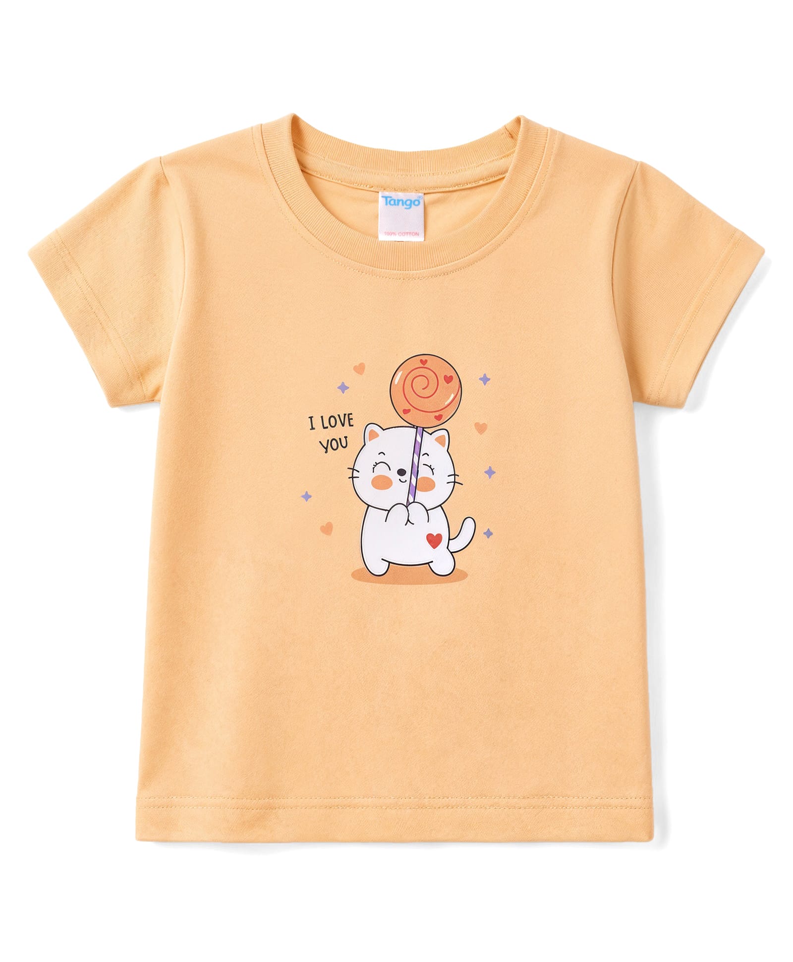 Tango Single Jersey Knit Half Sleeves Kitten Printed Top - Yellow-picture-11