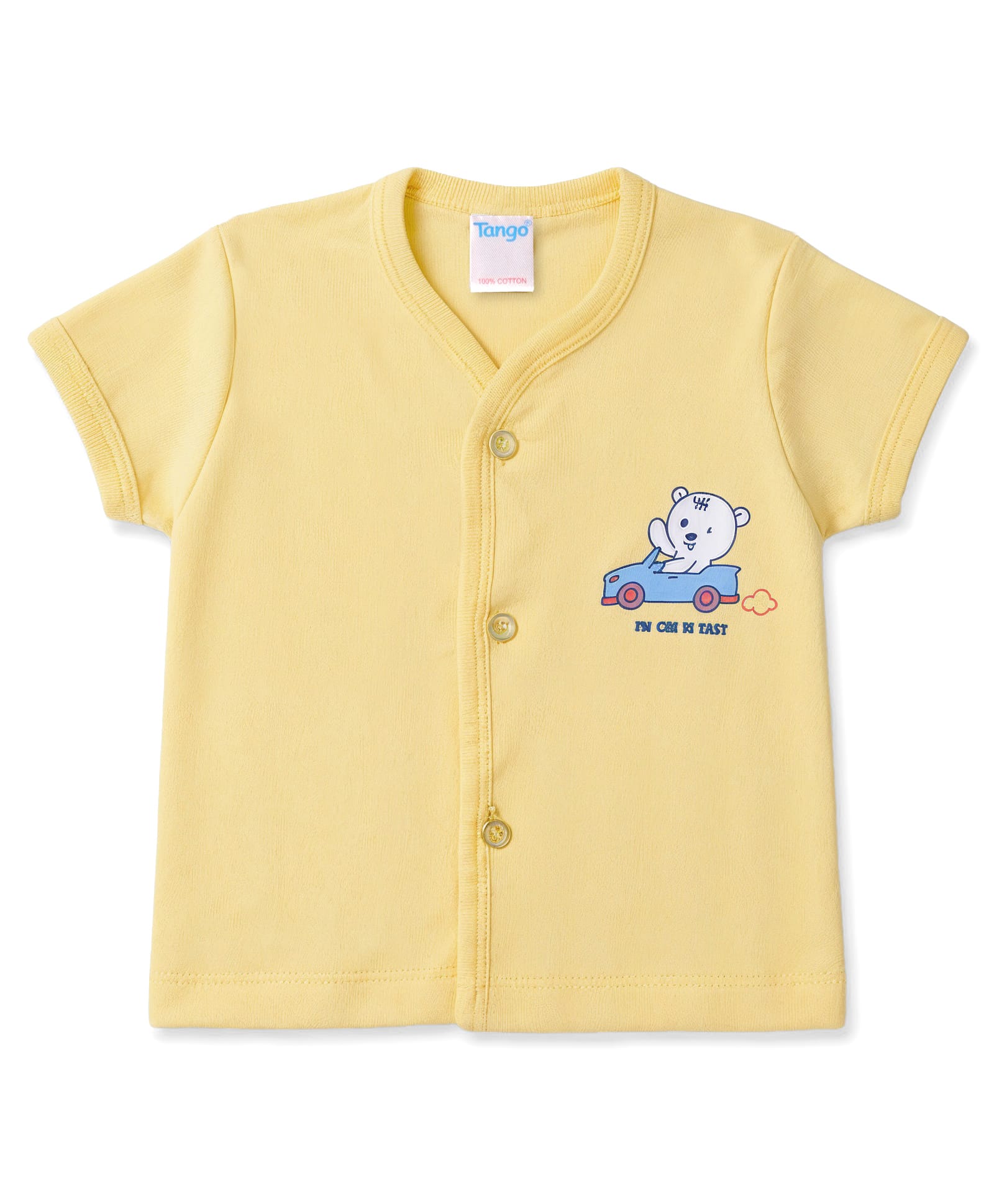 Tango Single Jersey Knit Half Sleeves Jhabla With Bear Print - Yellow-image-13