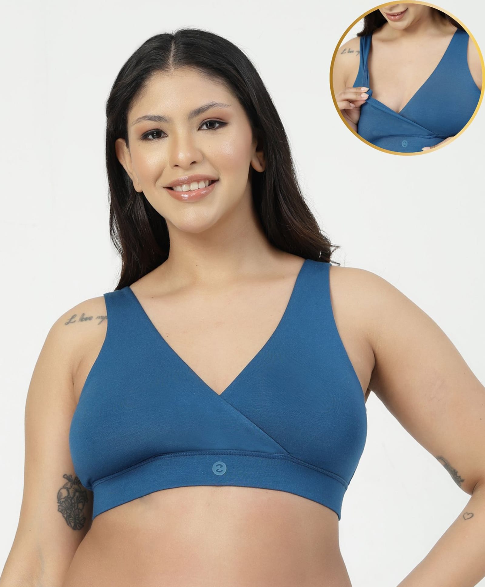 Zelena 92% Modal 8% Spandex Knit Solid Sleeveless Wire Free Maternity Maternity Bra With Front Open Nursing Access - Air Force-image-34
