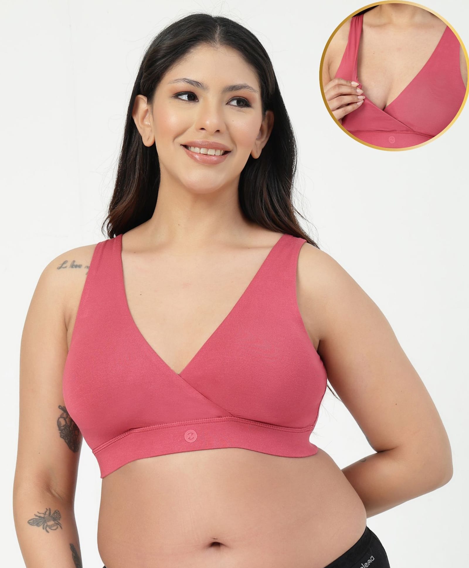 Zelena 92% Modal 8% Spandex Knit Solid Sleeveless Wire Free Maternity Maternity Bra With Front Open Nursing Access - Rosy Red-image-41