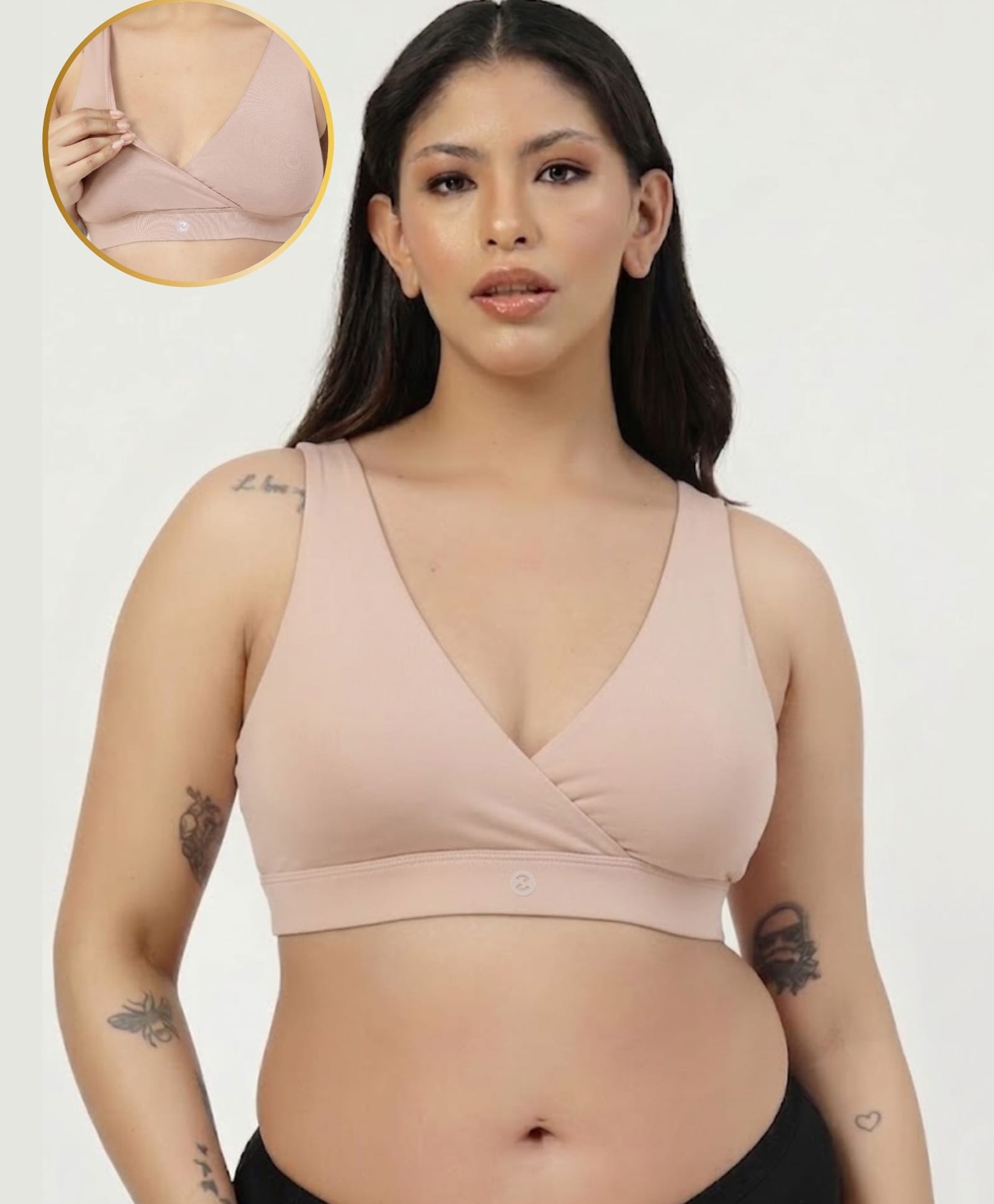 Zelena 92% Modal 8% Spandex Knit Solid Wire Free Maternity Maternity Bra With Front Open Nursing Access - Nude Almond-picture-21