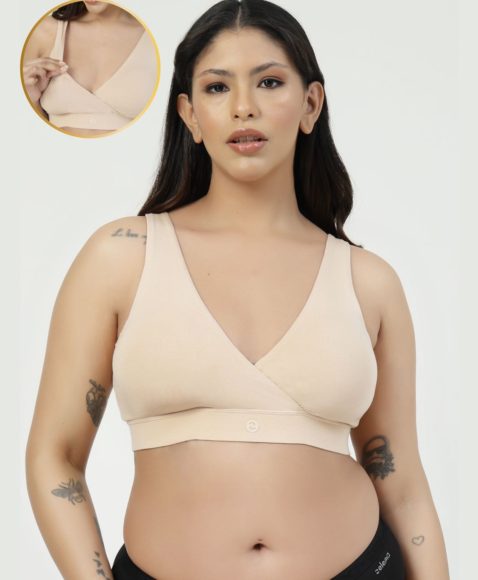 Zelena 92% Modal 8% Spandex Knit Solid Wire Free Maternity Maternity Bra With Front Open Nursing Access - Butter-image-31