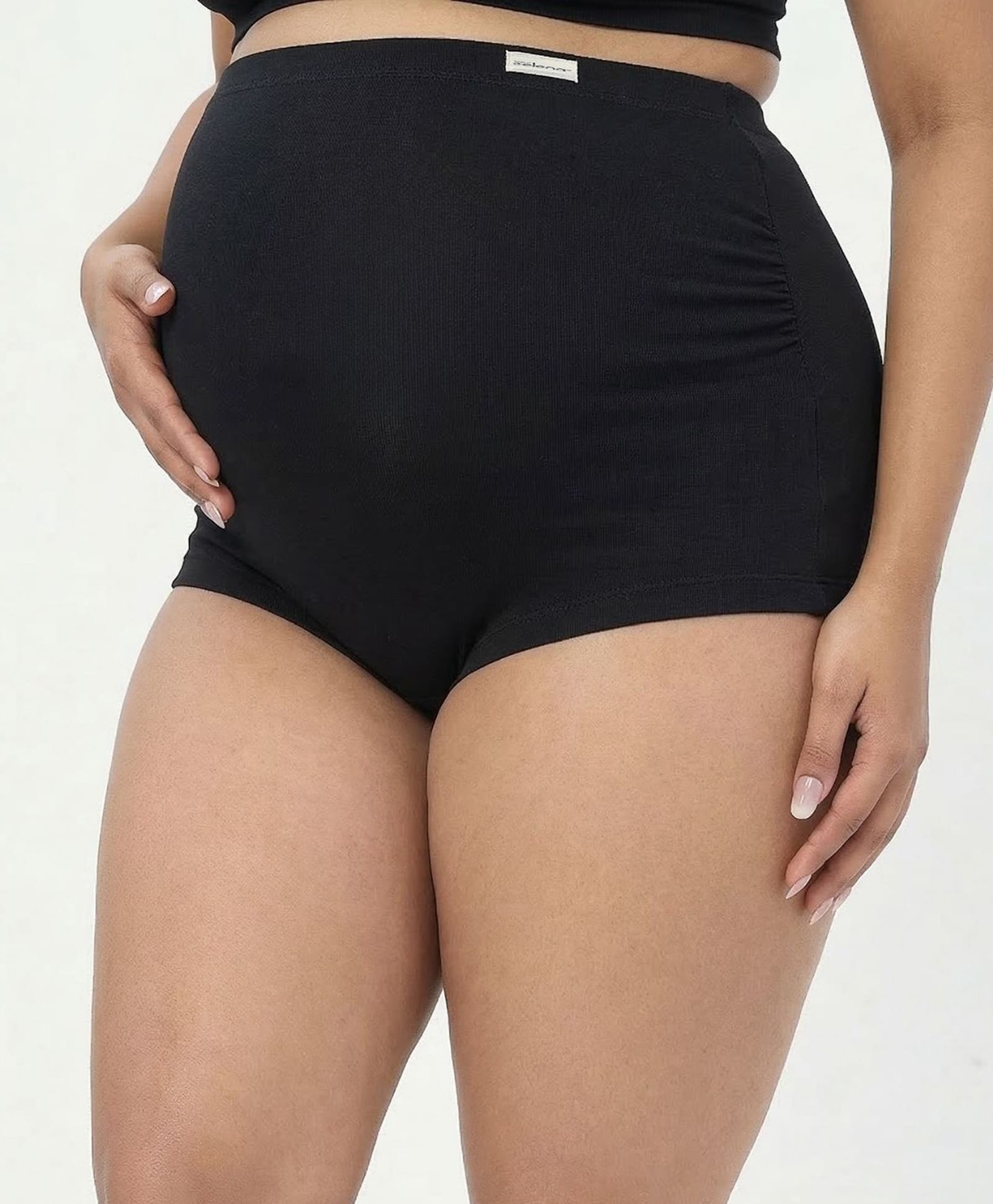 Zelena 93% Cotton 7% Spandex Knit Solid Over The Belly Maternity Panty - Black-image-34