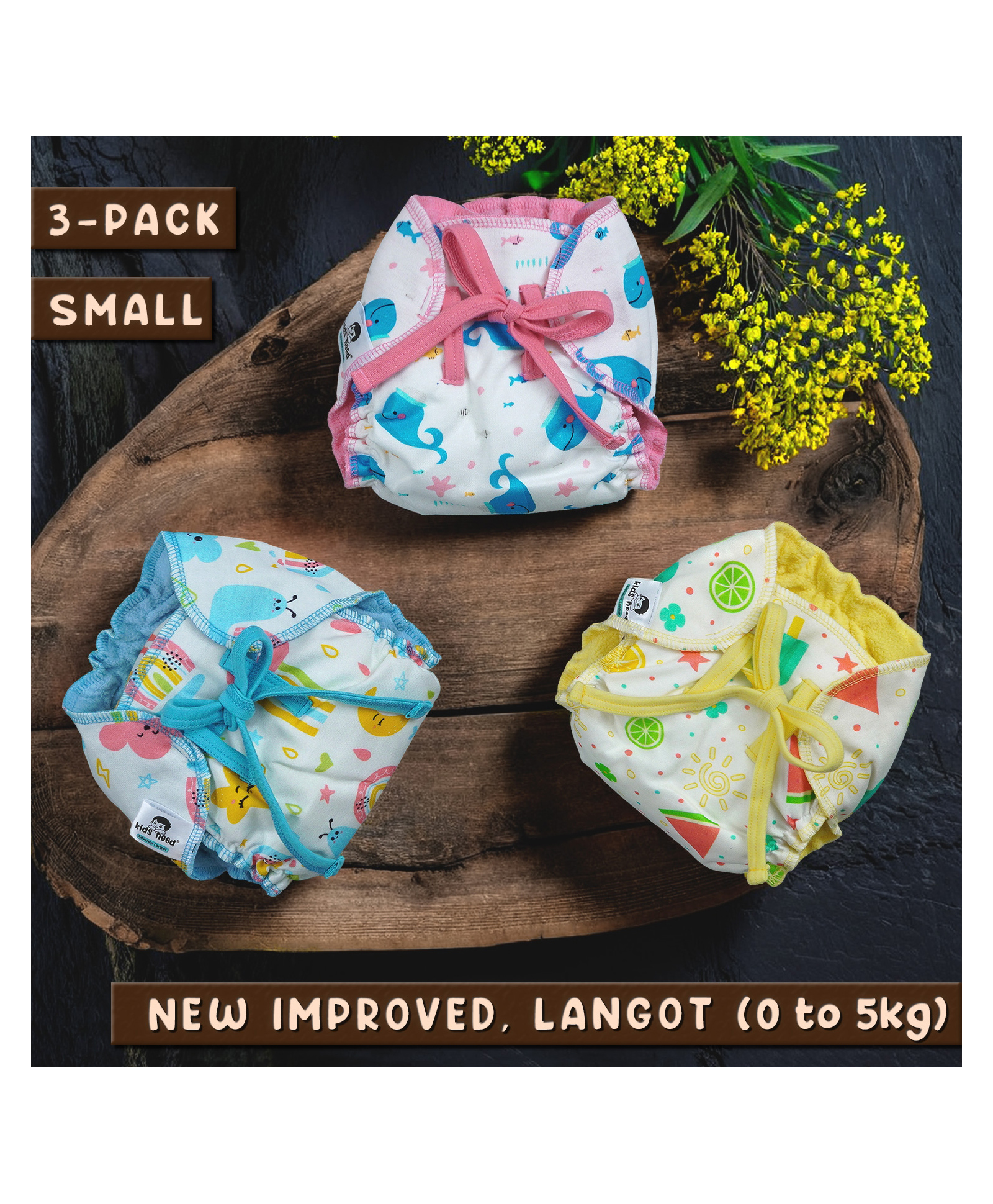 Kids Need Baby Cloth Nappies With String Premium Cotton Padding Langot 4 layer (0-5Kg) - 3 pack-image-28