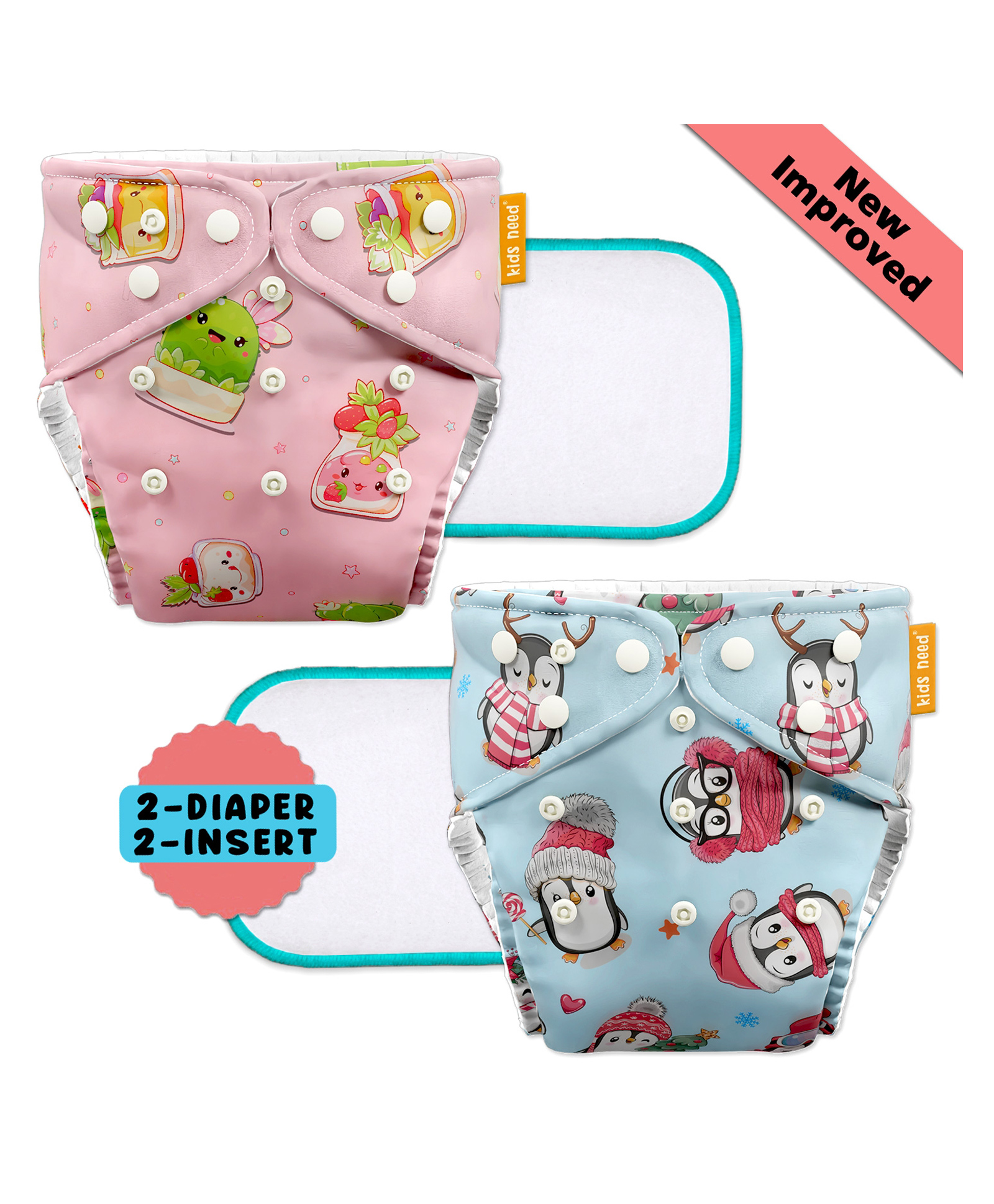 Kids need LeakProof 2 Reusable Cloth Diaper Pants & 2 Insert Pads | Adjustable Size 0-3 Year - C3,C4