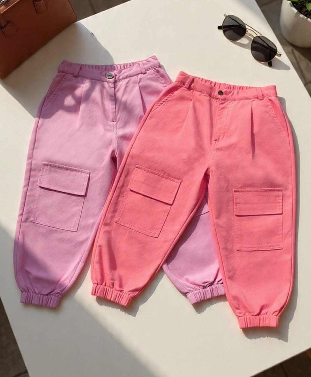 Cutiekins Cotton Woven Pack Of 2 Solid Cargo Pants - Pink & Coral-picture-19