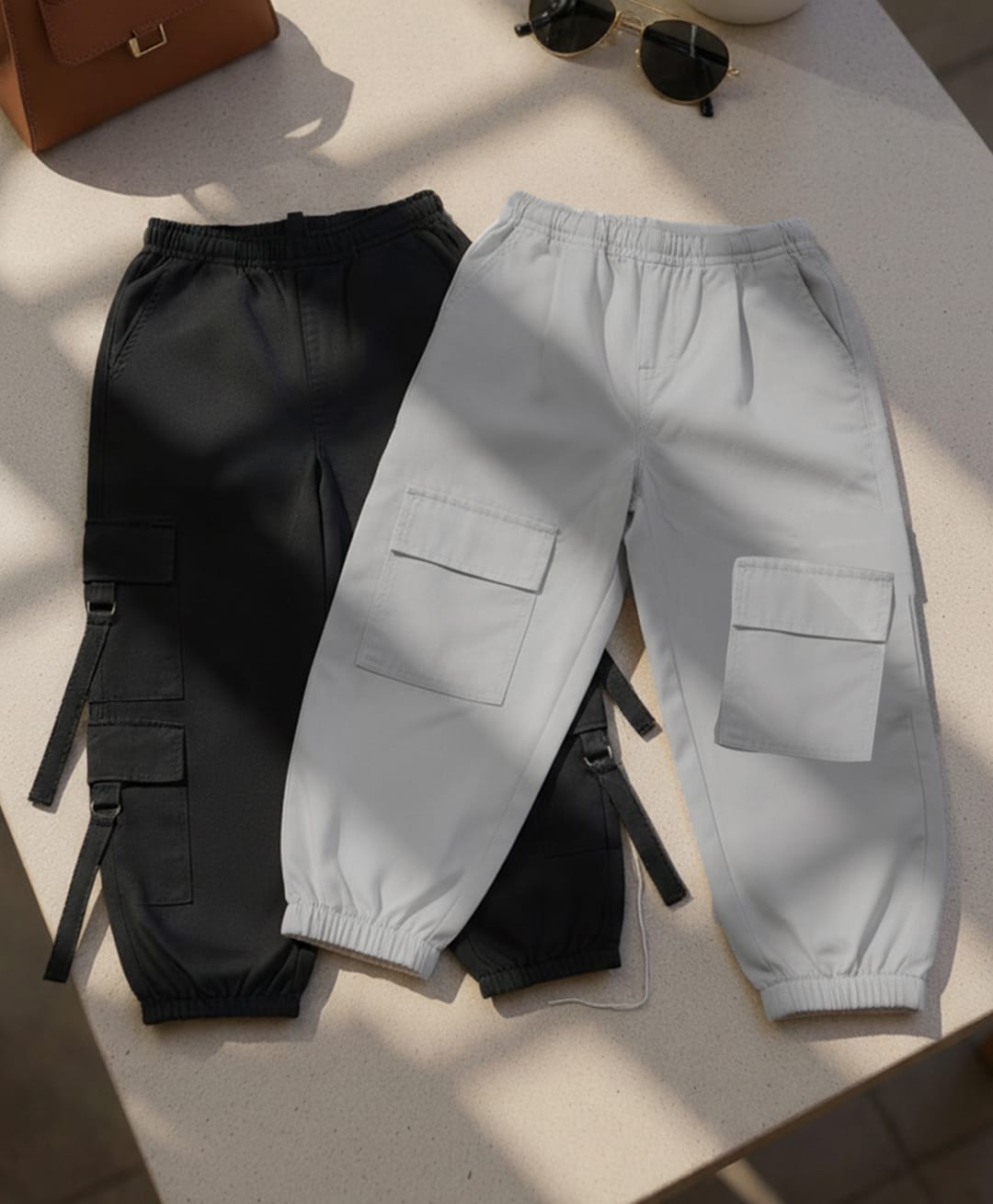 Cutiekins Cotton Woven Pack Of 2 Solid Cargo Pants - Black & Light Grey-picture-35