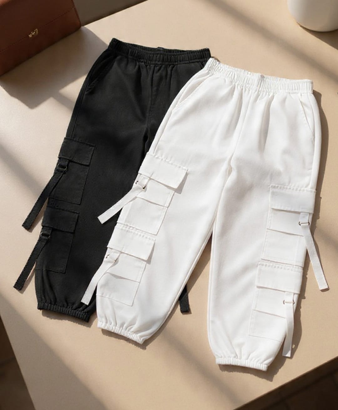Cutiekins Cotton Woven Pack Of 2 Solid Cargo Pants - White & Black-picture-38