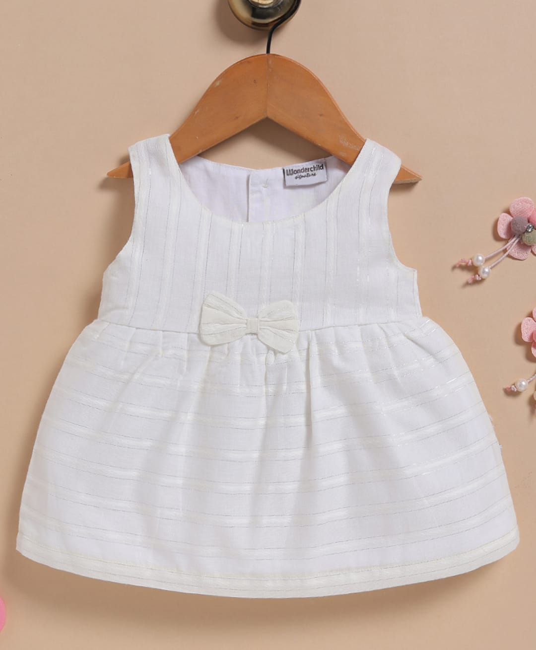 Wonderchild Sleeveless Striped & Bow Applique Detailed Dress - .White-image-13