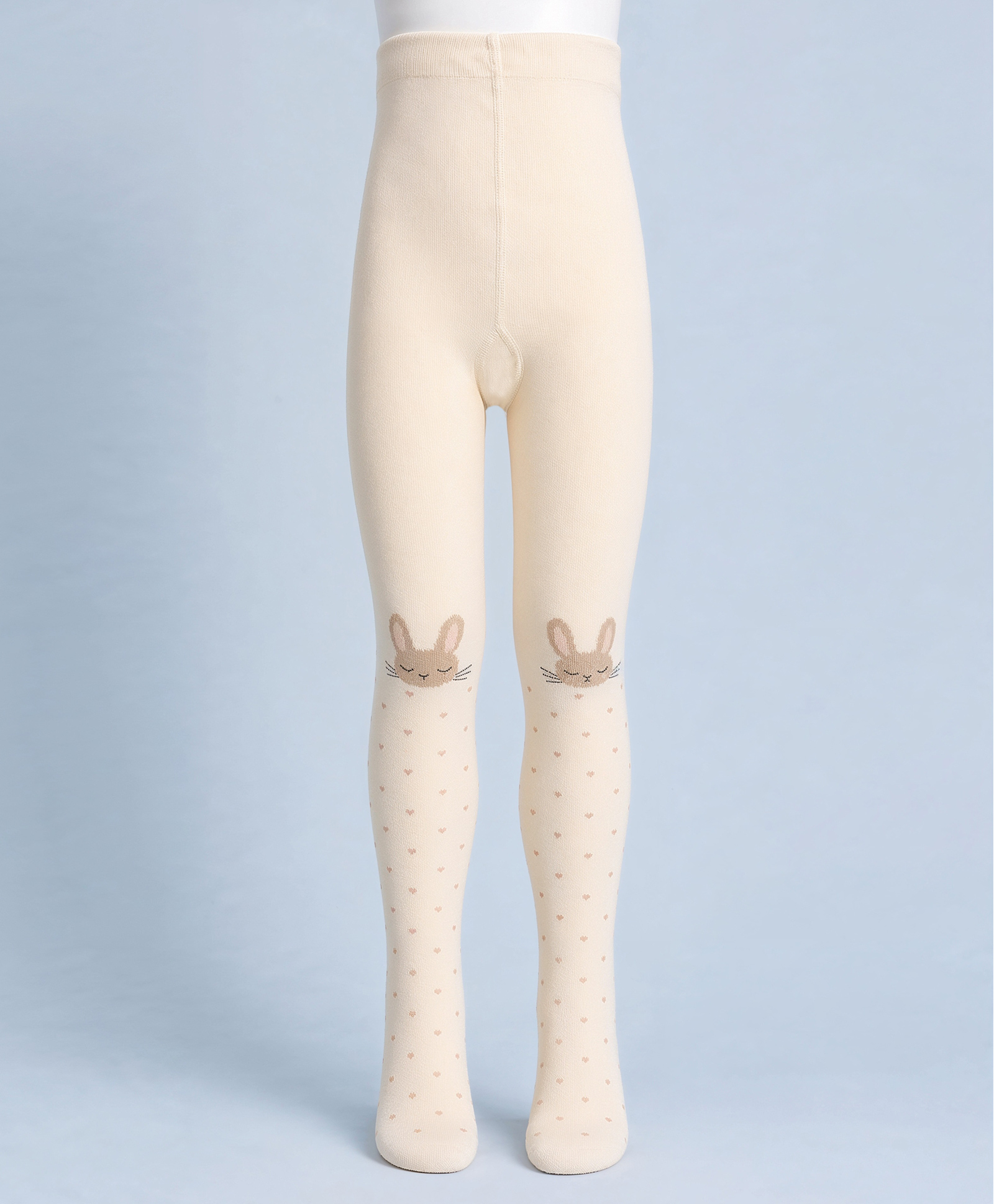 Mustang Cotton Knit Full Length Tights with Bunny Heart Print - Off White-image-22