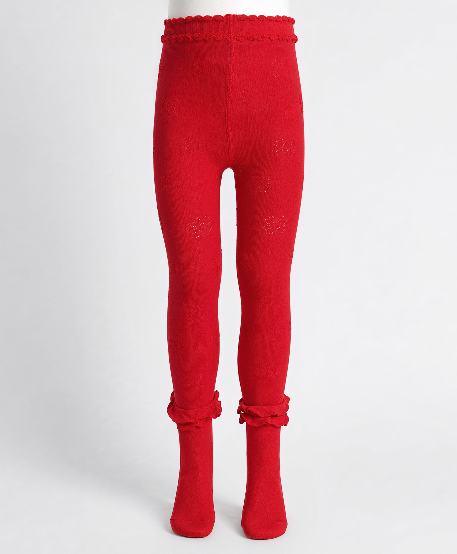 Mustang Cotton Knit Full Length Solid Tights with Fairy Frills - Red-image-11
