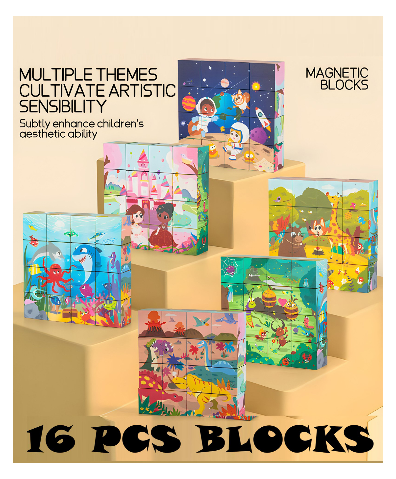 NEGOCIO 16-piece set of 2cm magnetic hexahedral puzzle blocks, unisex, six-sided pattern.- PACK OF 1- COLOR MAY VARY-image-23