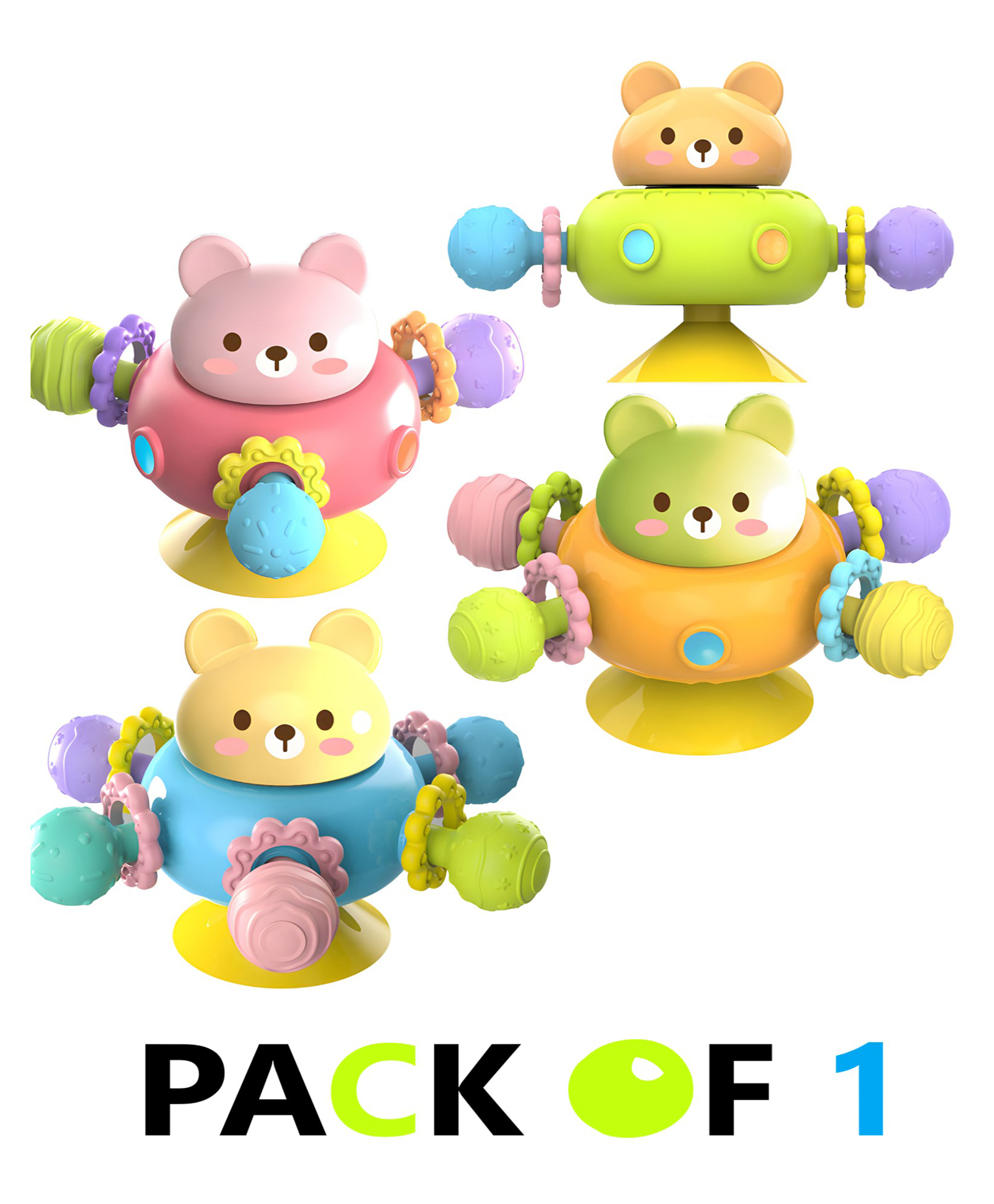 NEGOCIO Cute Bear-Shaped Baby Teething Ball Toy, Baby Silicone Suction Cup Rotating Toy, Baby Bath Toy- PACK OF 1 - COLOR MAY VARY-image-9