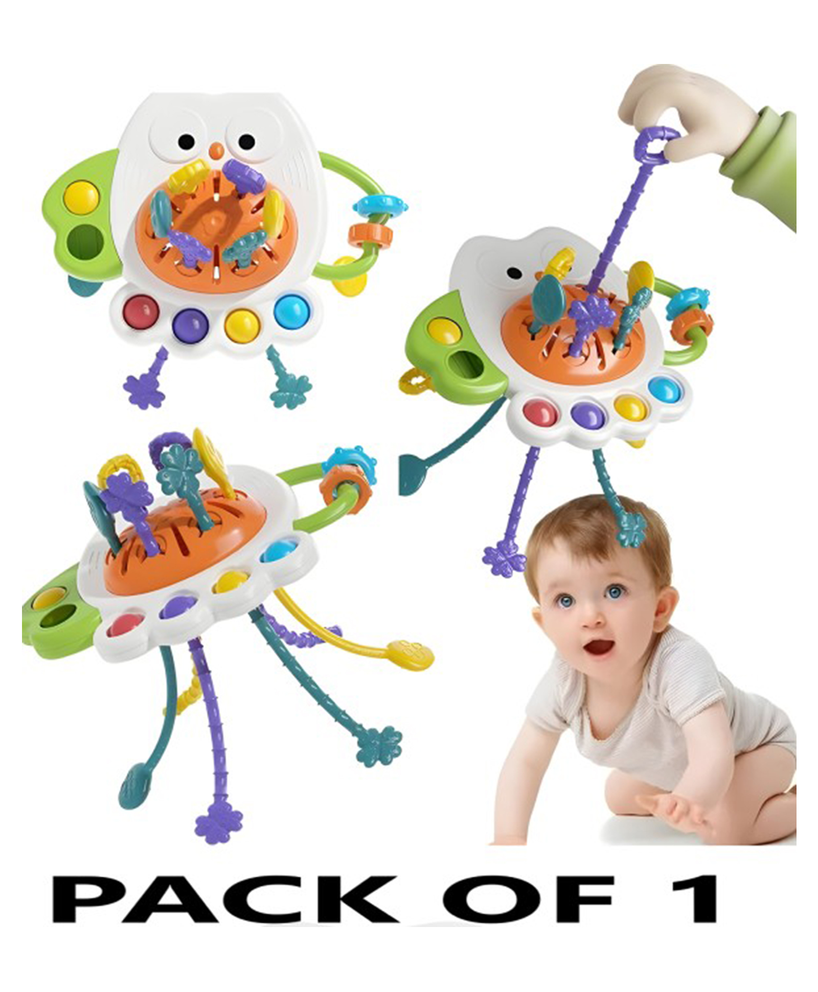 NEGOCIO Baby Early Education Toy, Musical Owl, Fun Squeeze Pump, Teething Gum Toy, Happy Growth, Best Gift for Children.- Pack of 1 - Color May Vary-image-2