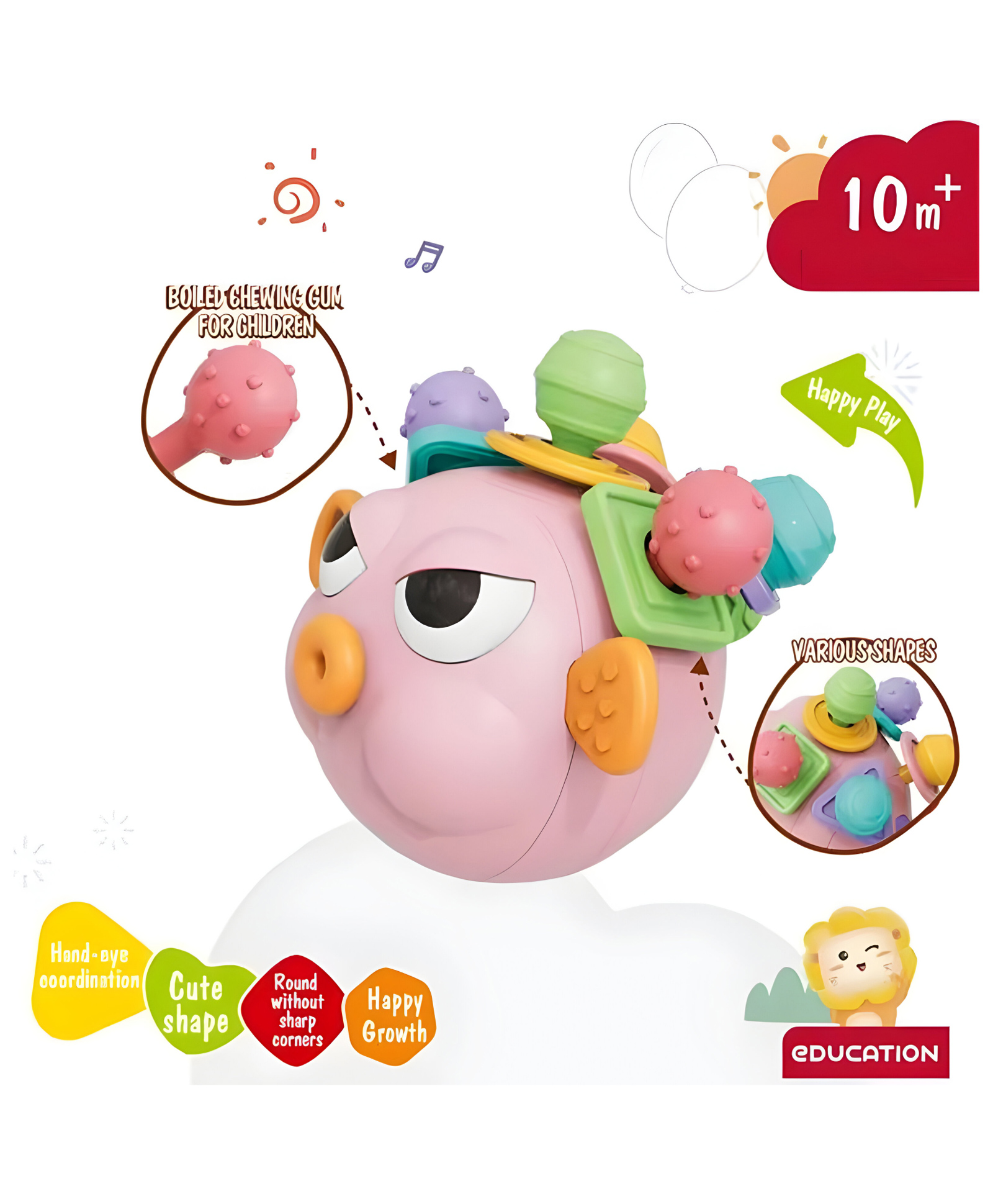 NEGOCIO Baby Colorful Tag Ball Soft Plush Rattle Ball Grasping Ball for Early Educational, Stuffed Animal Multi Sensory Toy for Baby Kids Toddlers Infants Pack of 1 - Pink-image-23