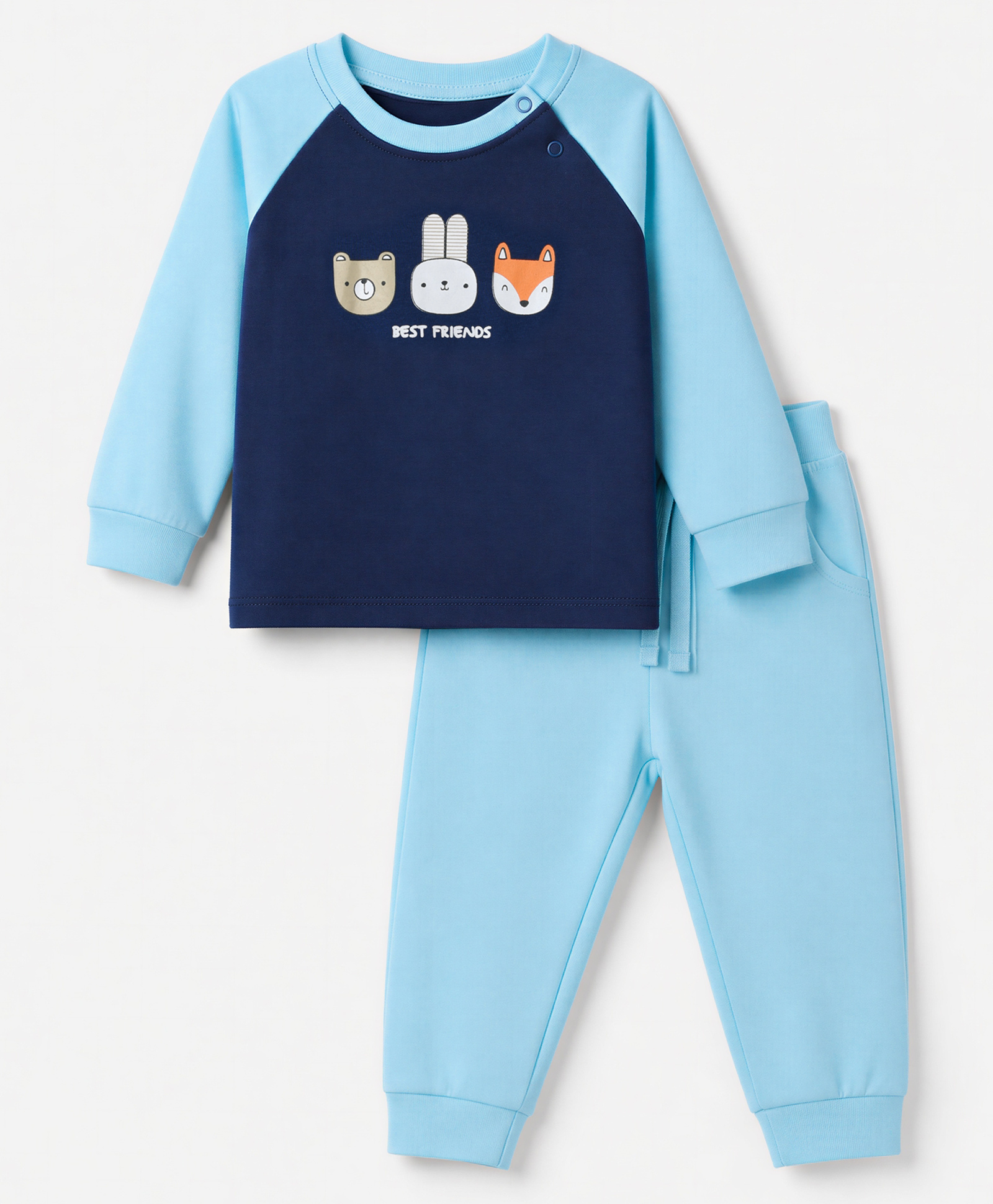 Doodle Poodle 100% Cotton Single Jersey Knit Full Sleeves T-Shirt With Animal Print & Joggers Set - Aqua Blue-picture-13
