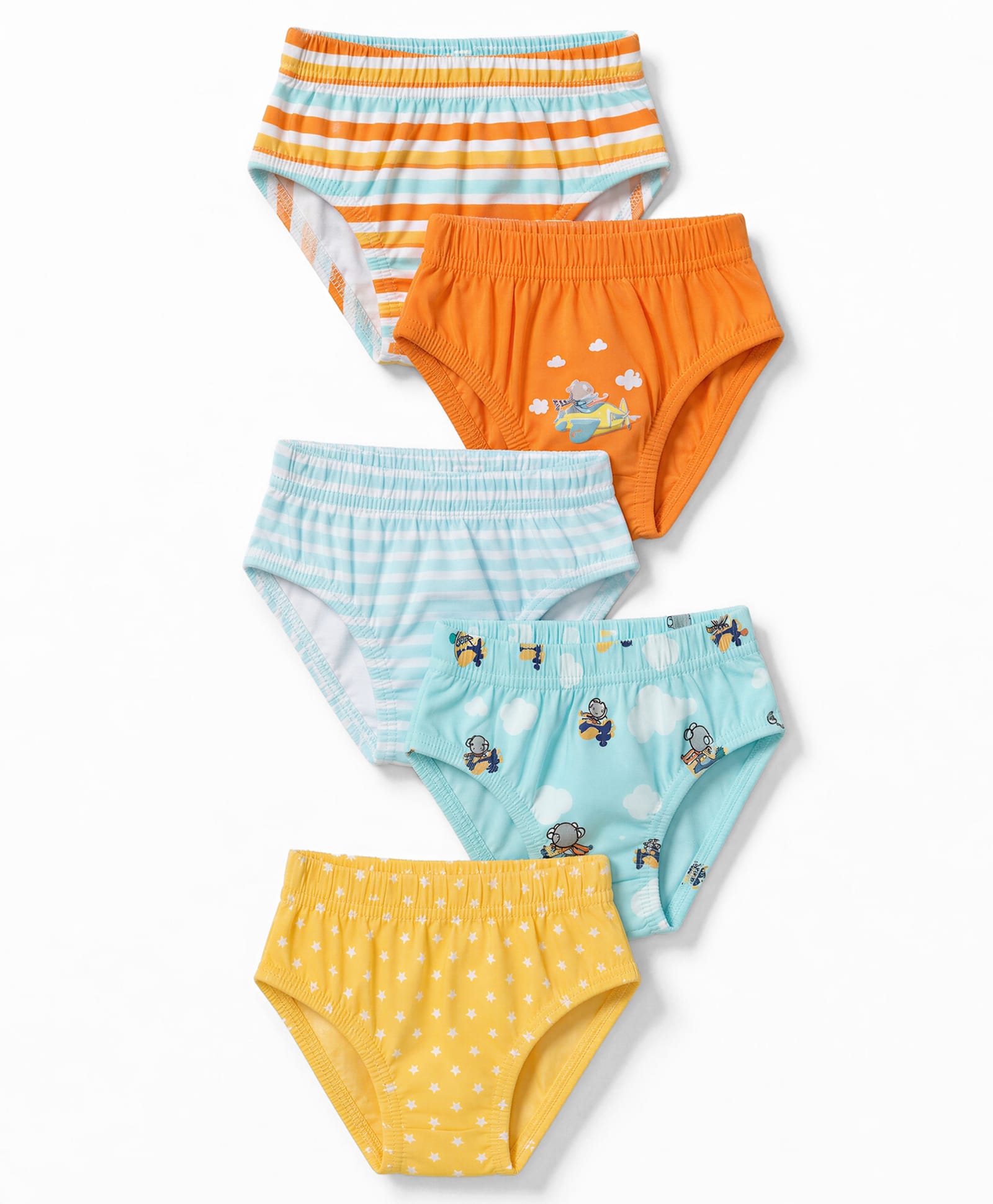 Babyhug 100% Cotton Single Jersey Knit Anti Bacterial Striped Briefs With Teddy Bear Print Pack of 5 - Light Blue, Yellow & Orage-picture-25