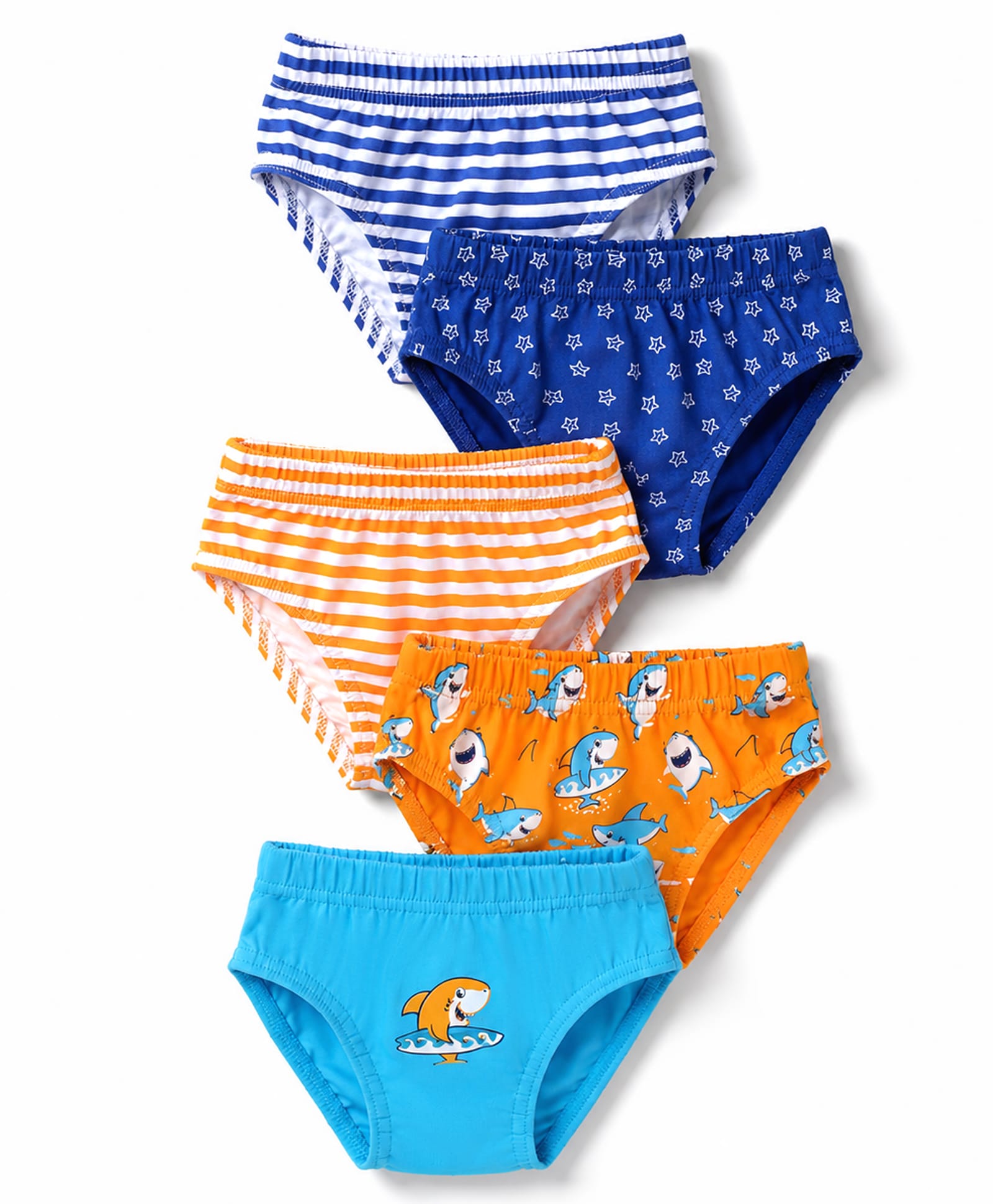 Babyhug 100% Cotton Knit Striped & Sea Life Printed Anti Bacterial Briefs Pack Of 5 - Light Blue Orange & Light Blue-image-26