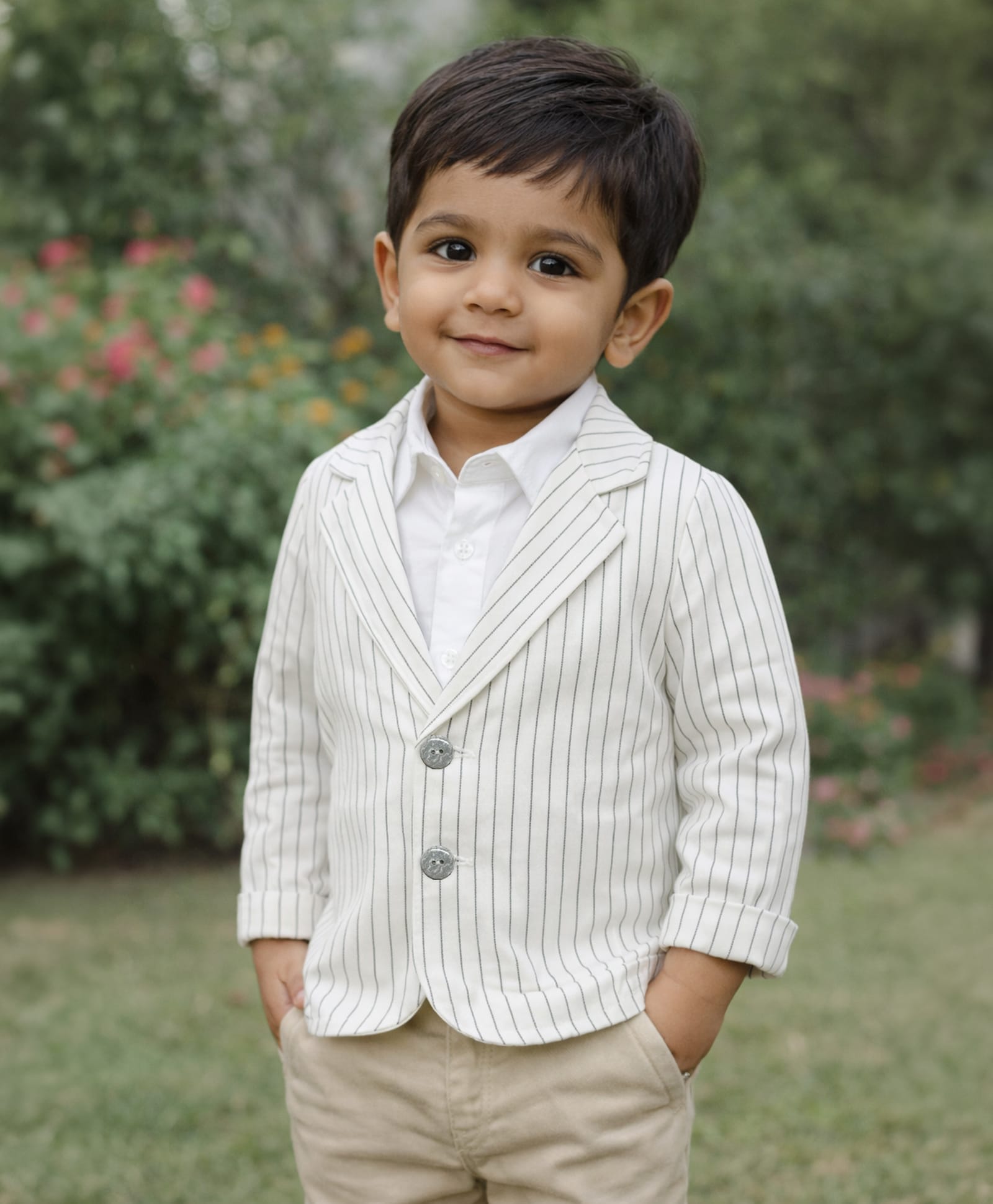 Mi Arcus 100% Cotton Woven Full Sleeves Solid Shirt & Striper Blazer Set - White-image-19