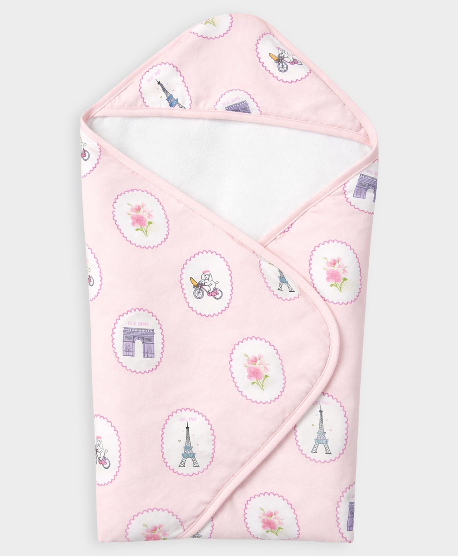 Mi Arcus Cotton Knit Floral & Dog Printed Hooded Towel - Pink-image-7