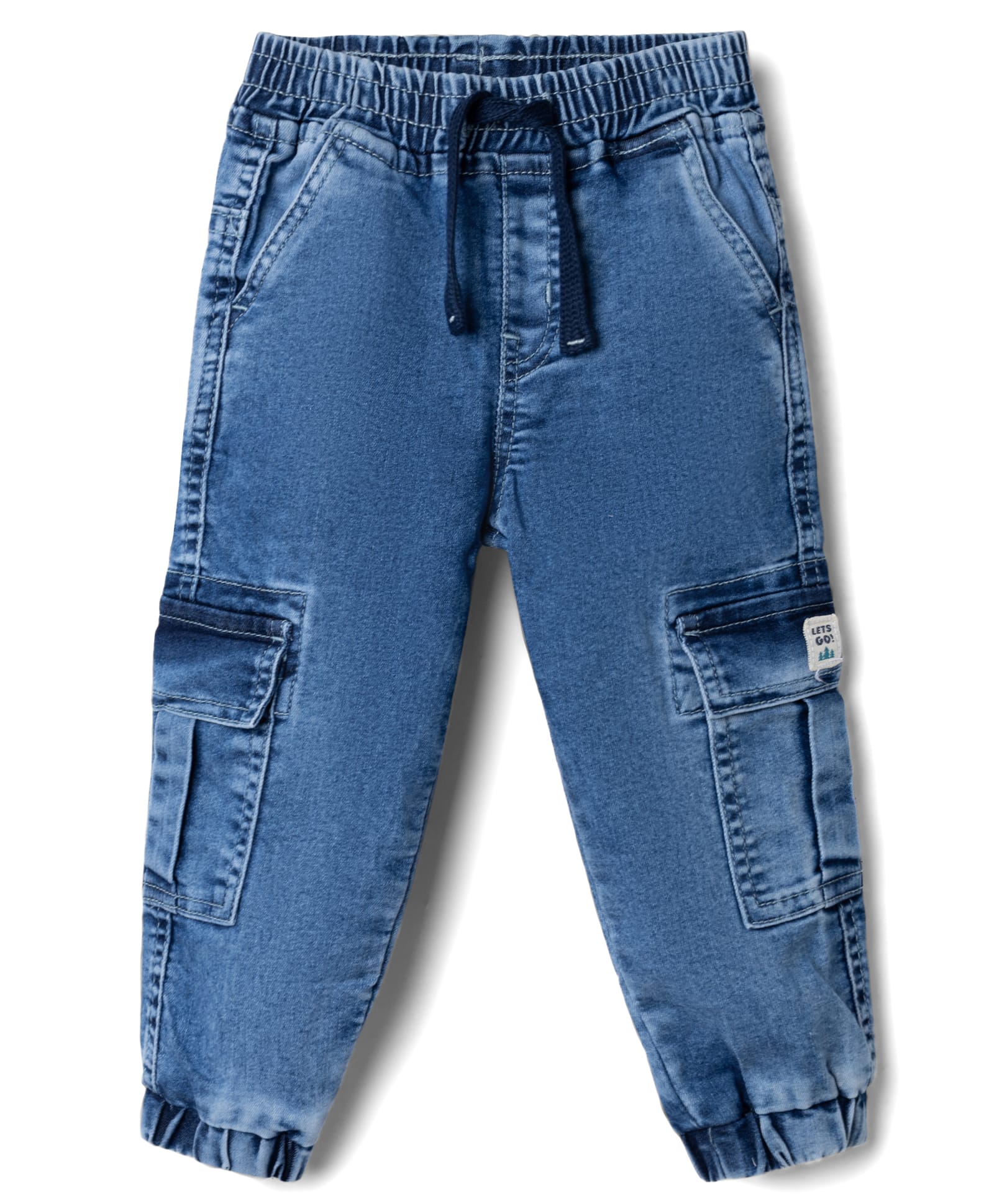 Babyhug Denim Full Length Washed Jeans With Stretch & Cargo Pockets - Blue-picture-12