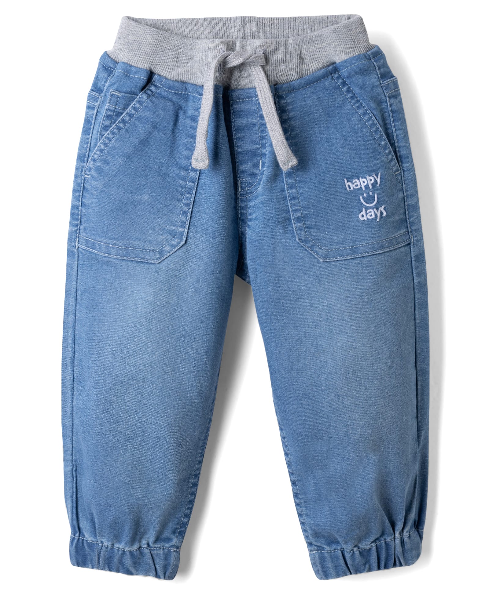 Babyhug Denim Full Length Jogger Style Washed Jeans With Stretch & Embroidery - Blue-picture-24