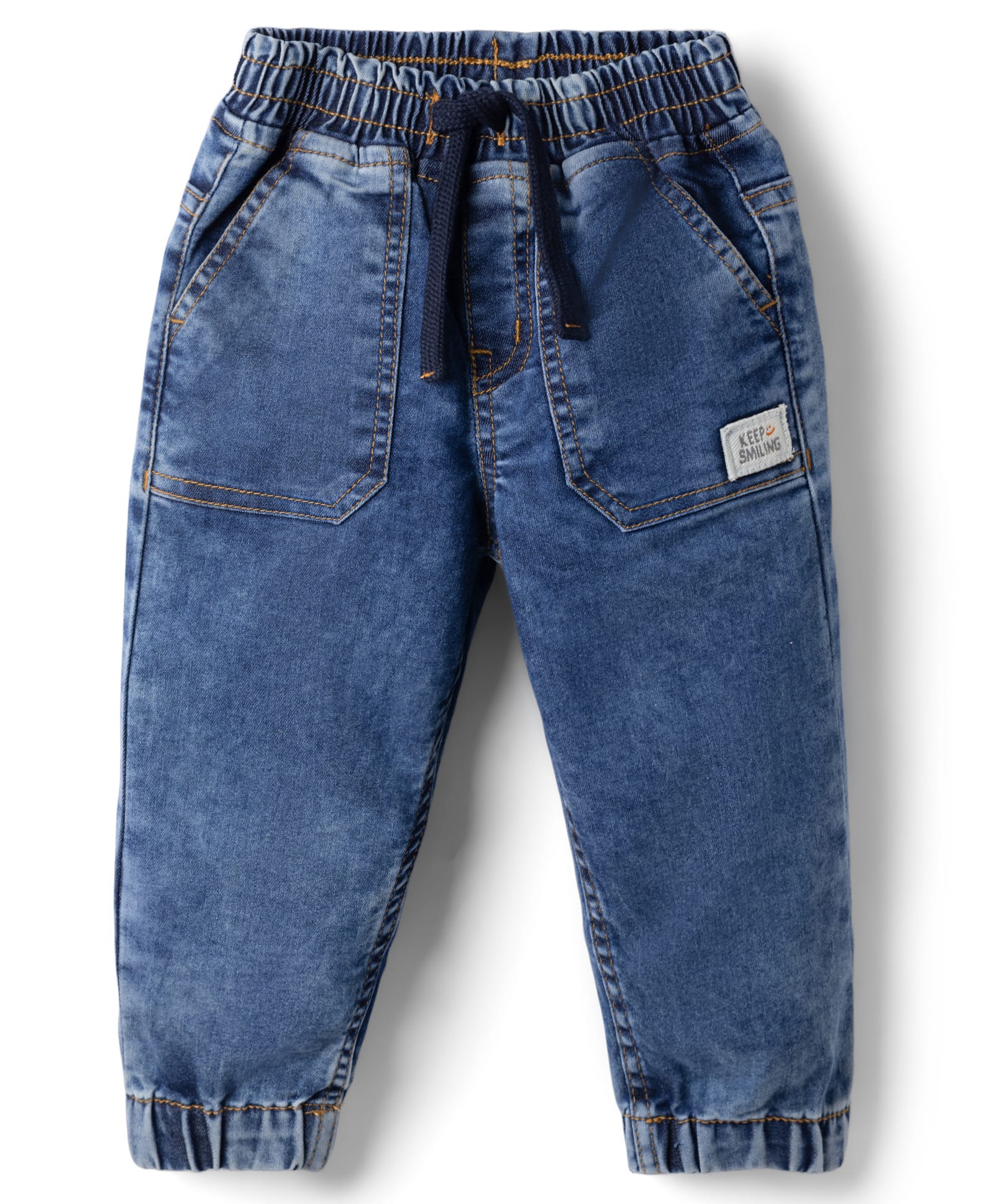 Babyhug Denim Full Length Washed Jeans with Stretch - Blue-picture-12