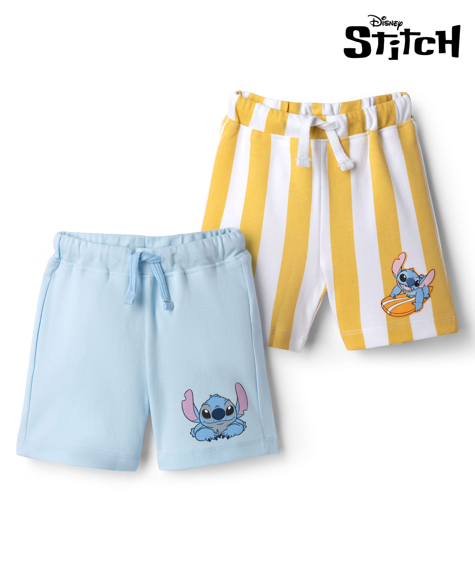 Bonfino Disney Single Jersey Knit Knee Length Shorts With Stitch Graphic Pack of 2 - Yellow & Light Blue-image-16