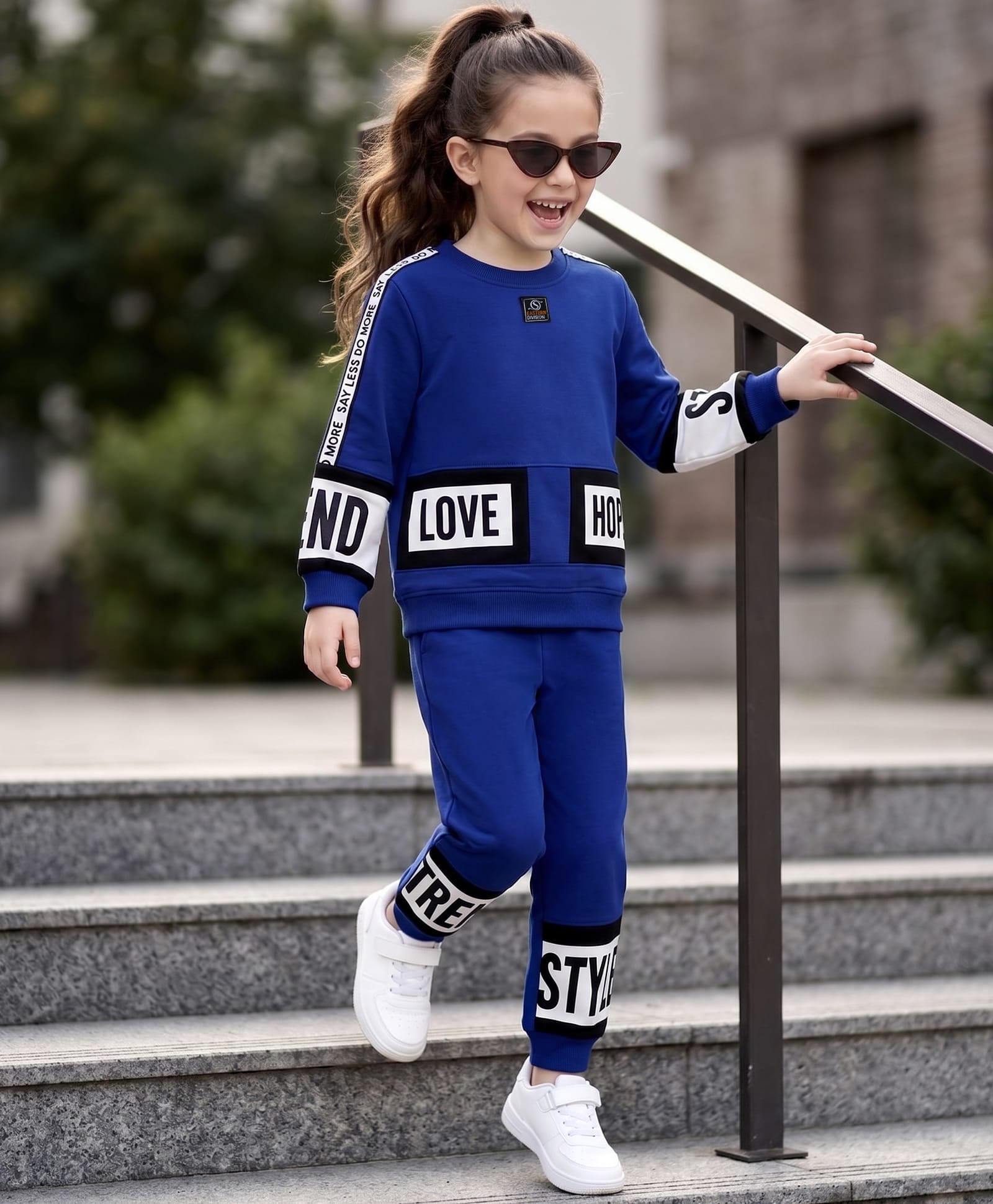 OLLINGTON ST. Cotton Knit Winterwear Set Of Full Sleeves Text Printed Sweatshirt & Joggers Set - Blue-picture-36