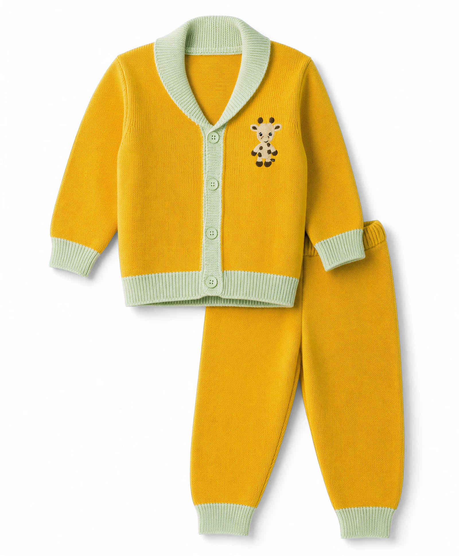 Babyoye 100% Cotton Knit Full Sleeves Giraffee Embroidered Baby Sweater Sets - Mustard-image-49