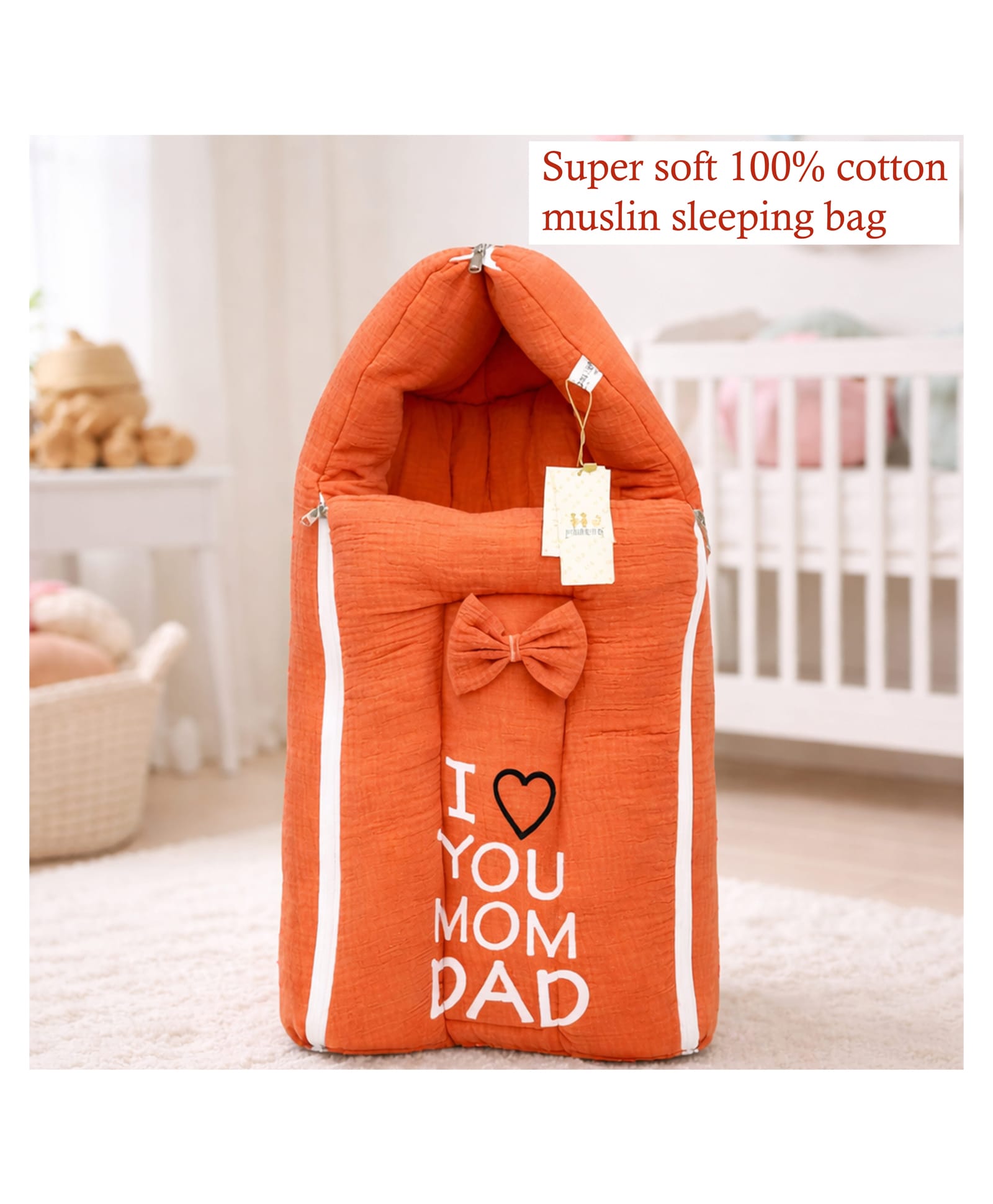Fareto Newborn Baby 100% Muslin Cotton Sleeping Bag Safe, Soft & Portable Baby Bed - orange-image-42