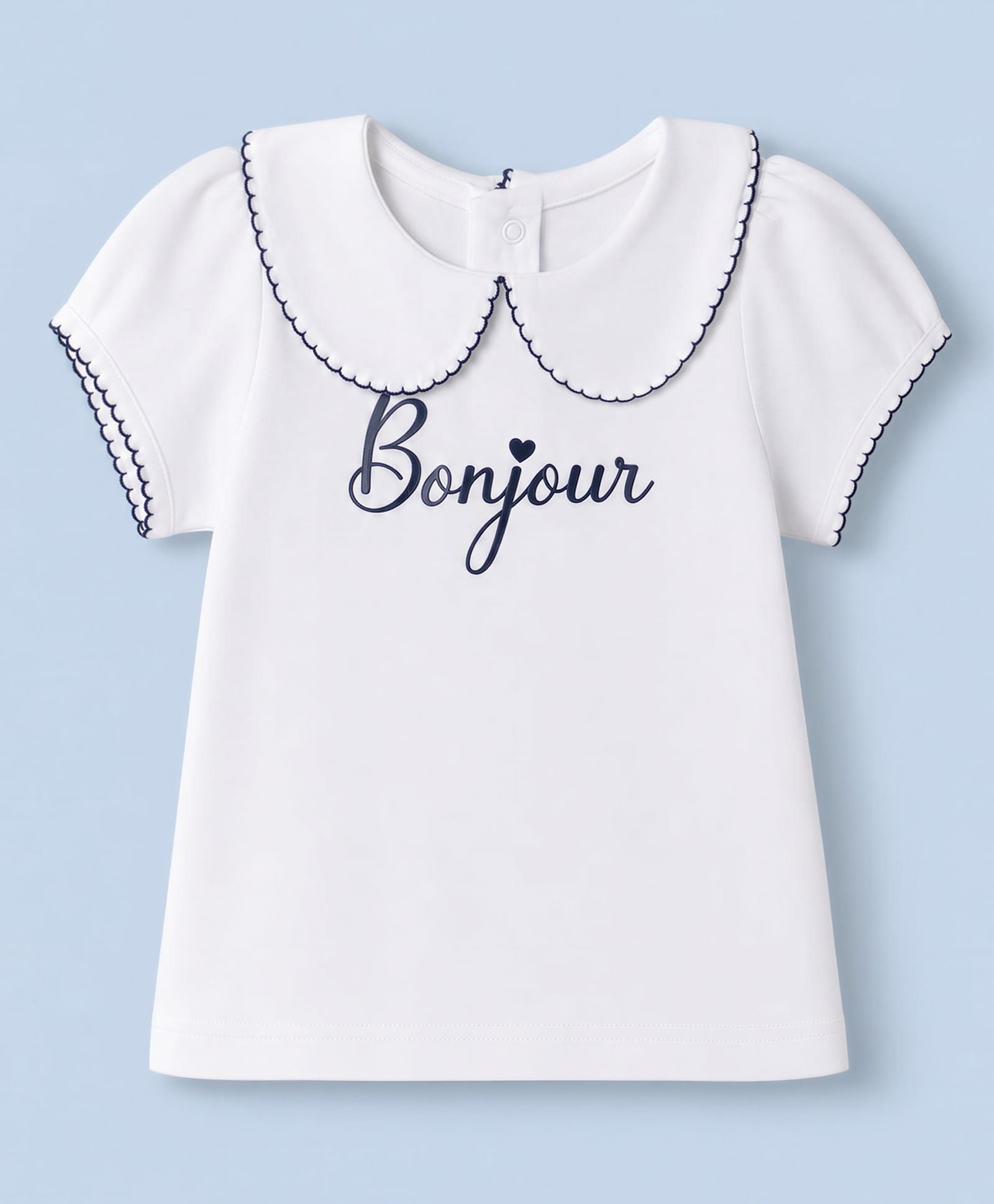 Babyhug Cotton Knit Short Sleeves T-Shirt with Bonjour Print - White-image-29