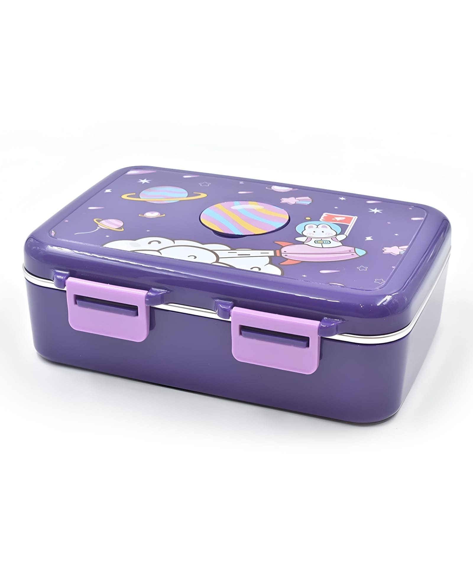 SCHOOLISH Fancy Thermal Insulated Lunch Box Leak Proof Tiffin Box 3 Compartment Stanless Steel Lunch Box with Removeble Inner Plate Reuseble Food Containers For Kids - PACK OF 1 - COLOR MAY VARY-image-19
