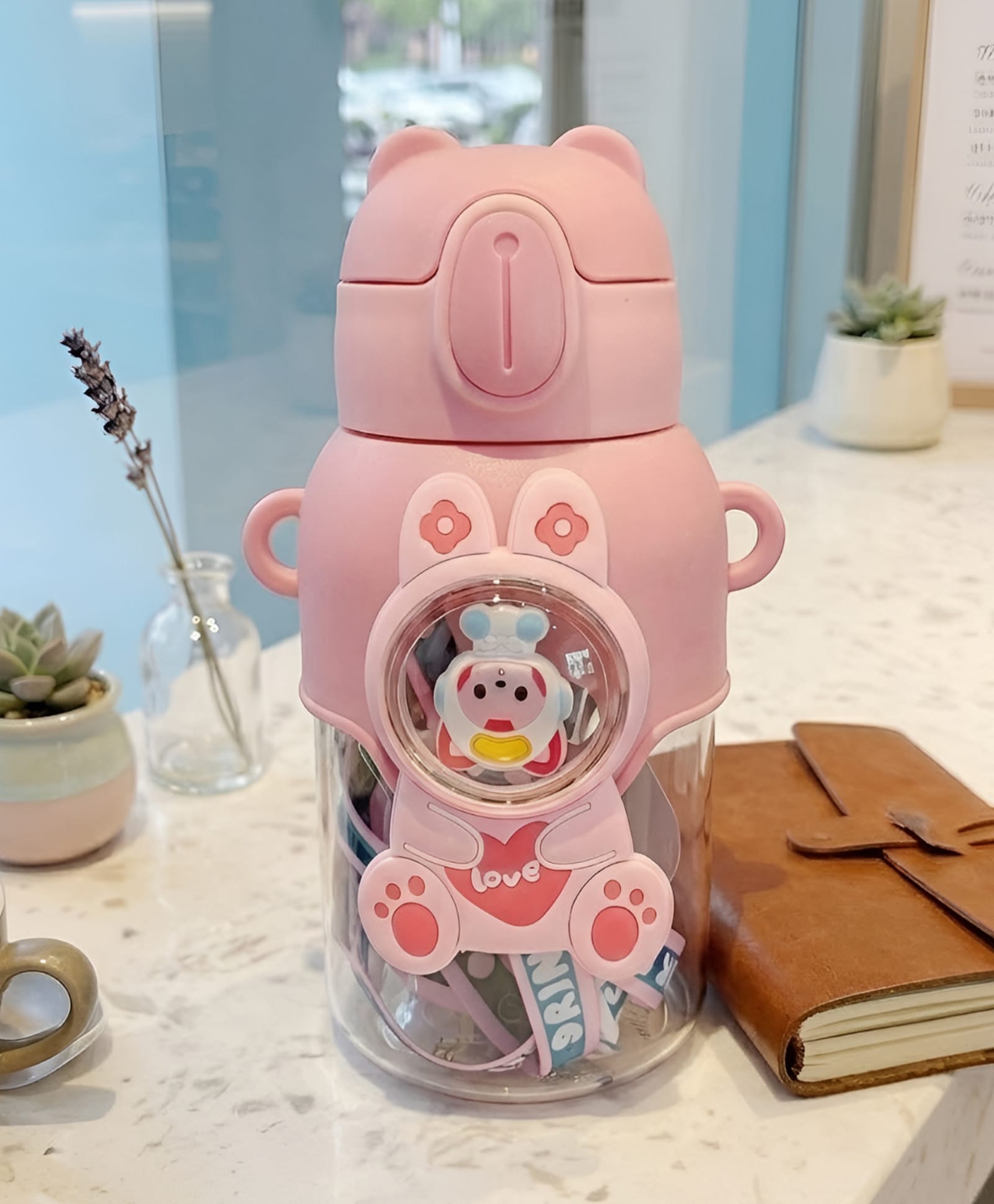 SCHOOLISH Cute Cartoon Style Rabbit Kids Water Bottle With Adjustable Strap - PACK OF 1 - COLOR MAY VARY-picture-24