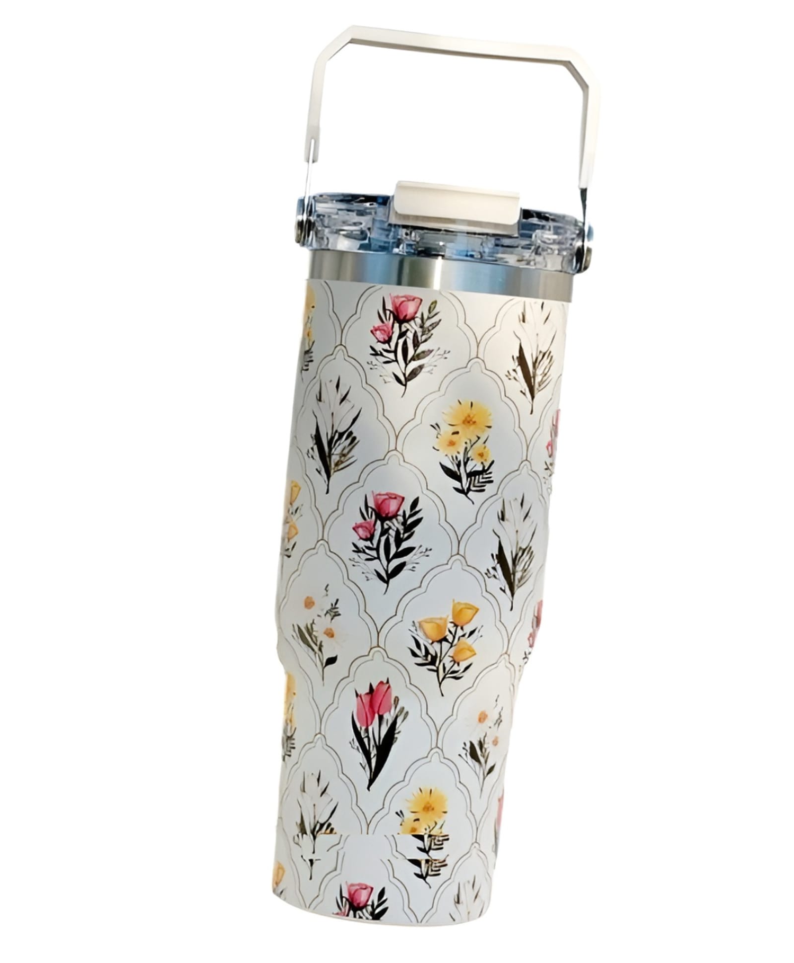 SCHOOLISH Portable Hand-Held Stainless Steel Tumbler Fresh Small Flower Print Car Cup Water Cup - PACK OF 1 - COLOR MAY VARY-picture-33